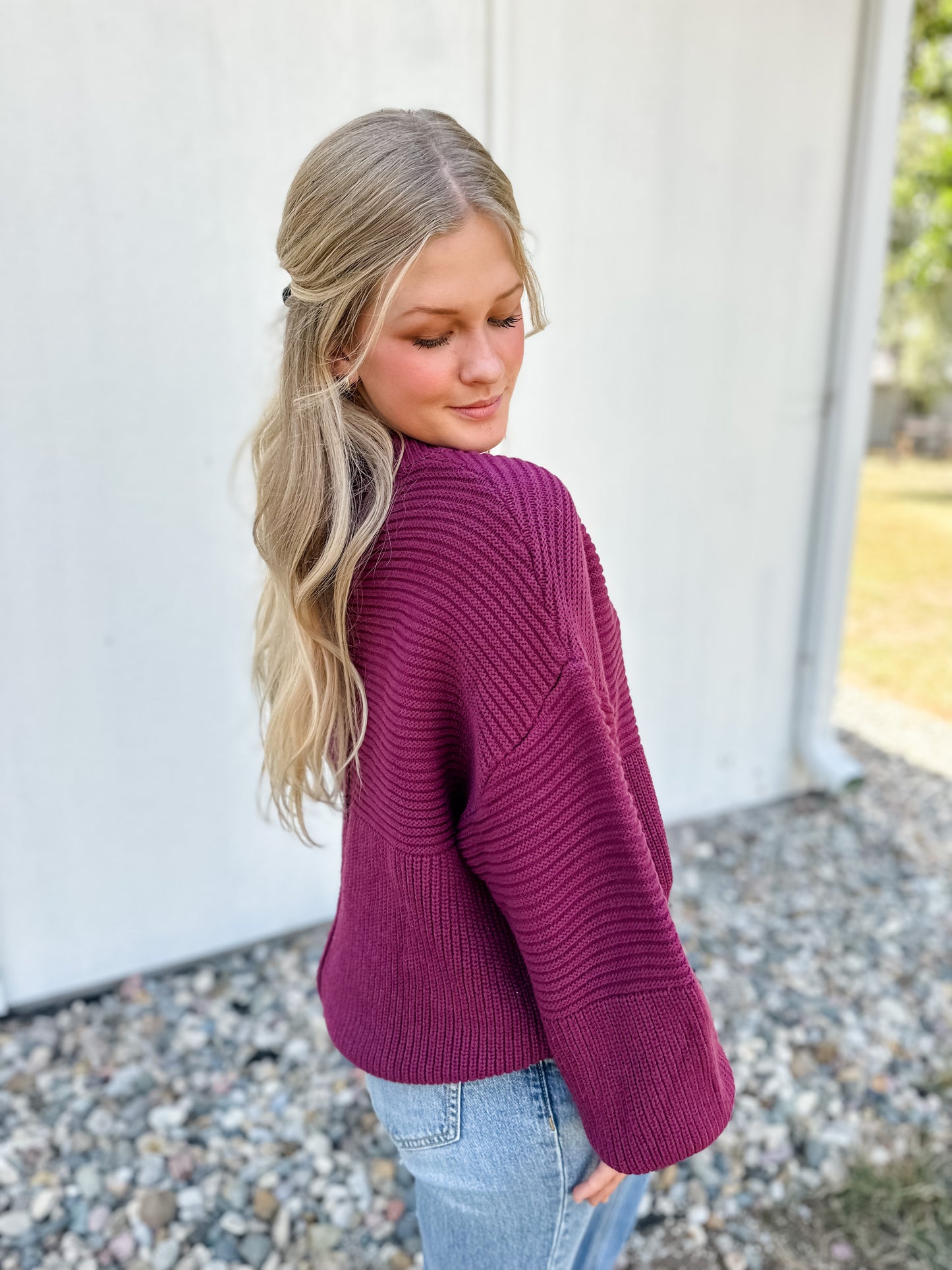 Holly Ribbed Knit Sweater - Wine