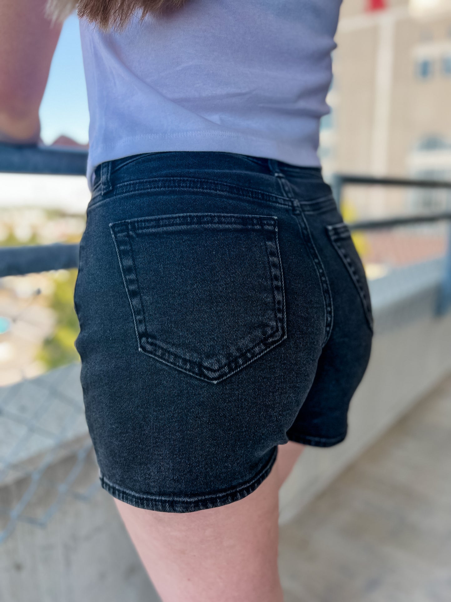 Harley Washed Black Denim Shorts