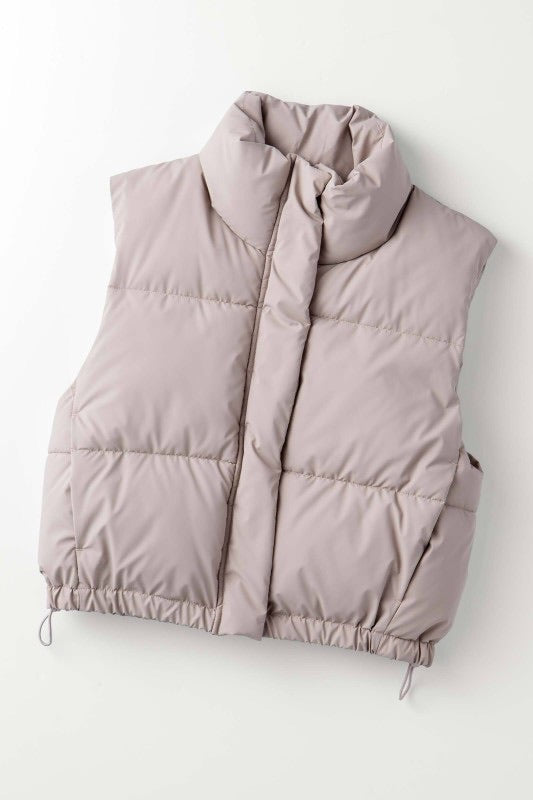 Slow It Down Cropped Puffer Vest - Taupe