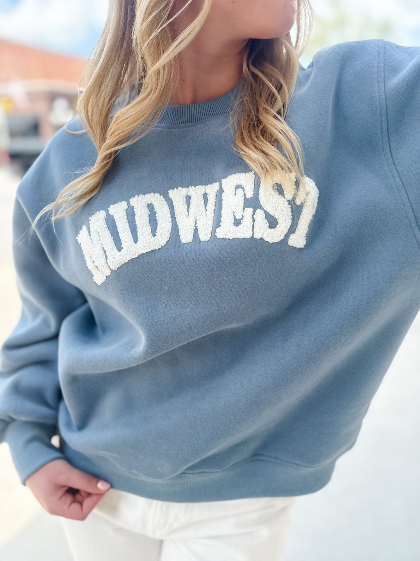 Chenille Midwest Crewneck - Dusty Blue
