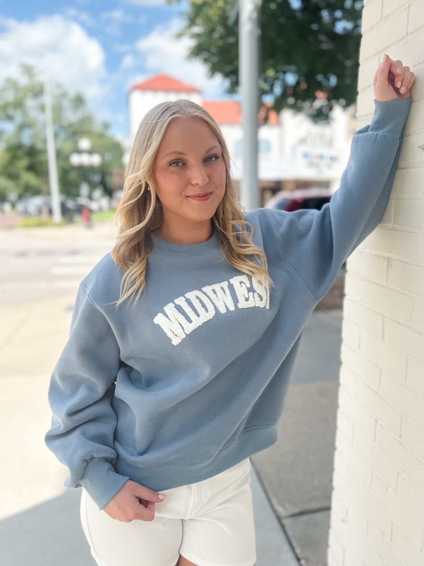 Chenille Midwest Crewneck - Dusty Blue