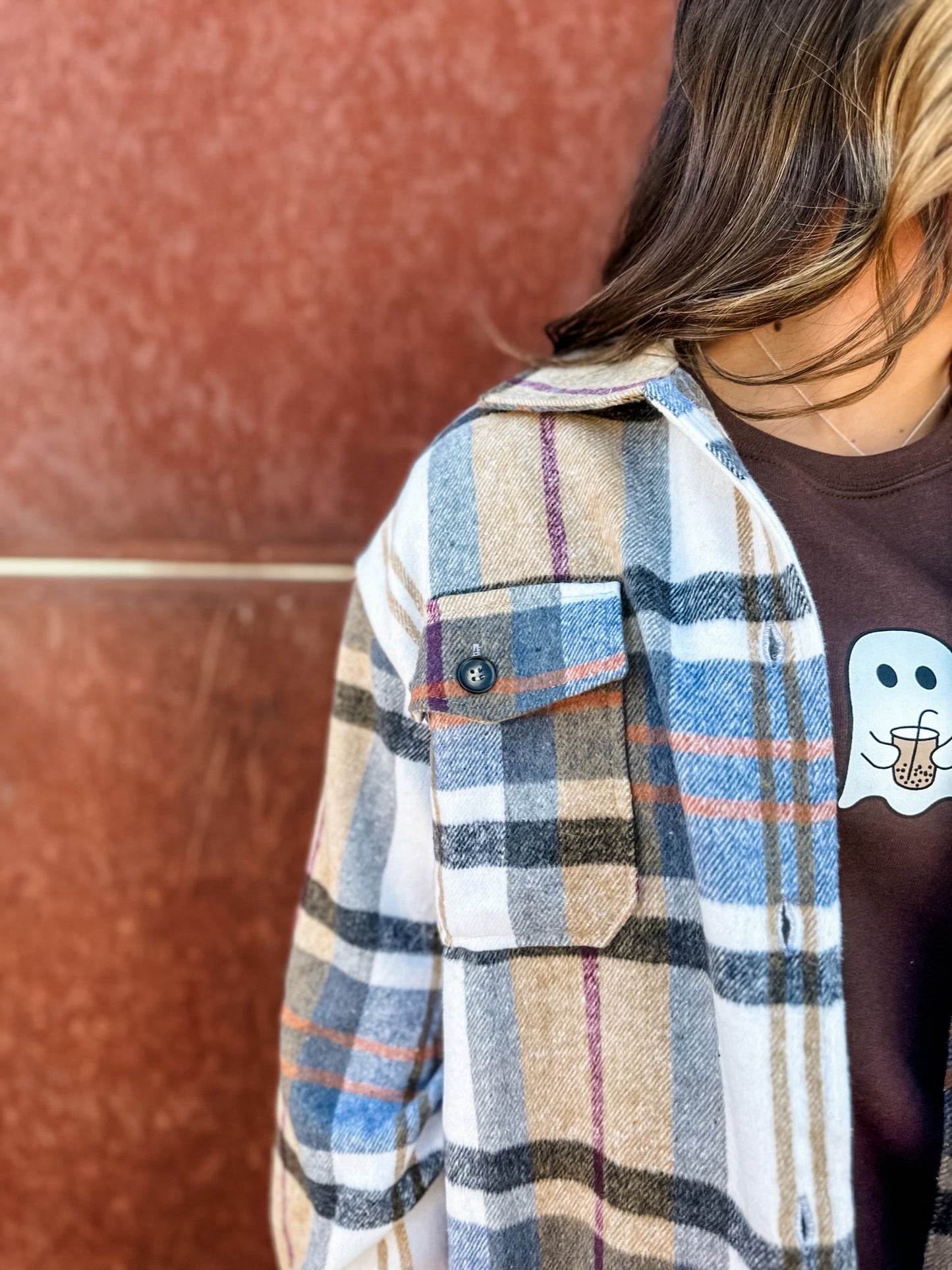 County Line Flannel Shacket - Taupe/Multi