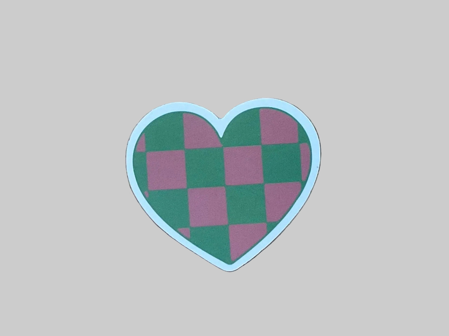 Pink and Green Checker Heart - Sticker