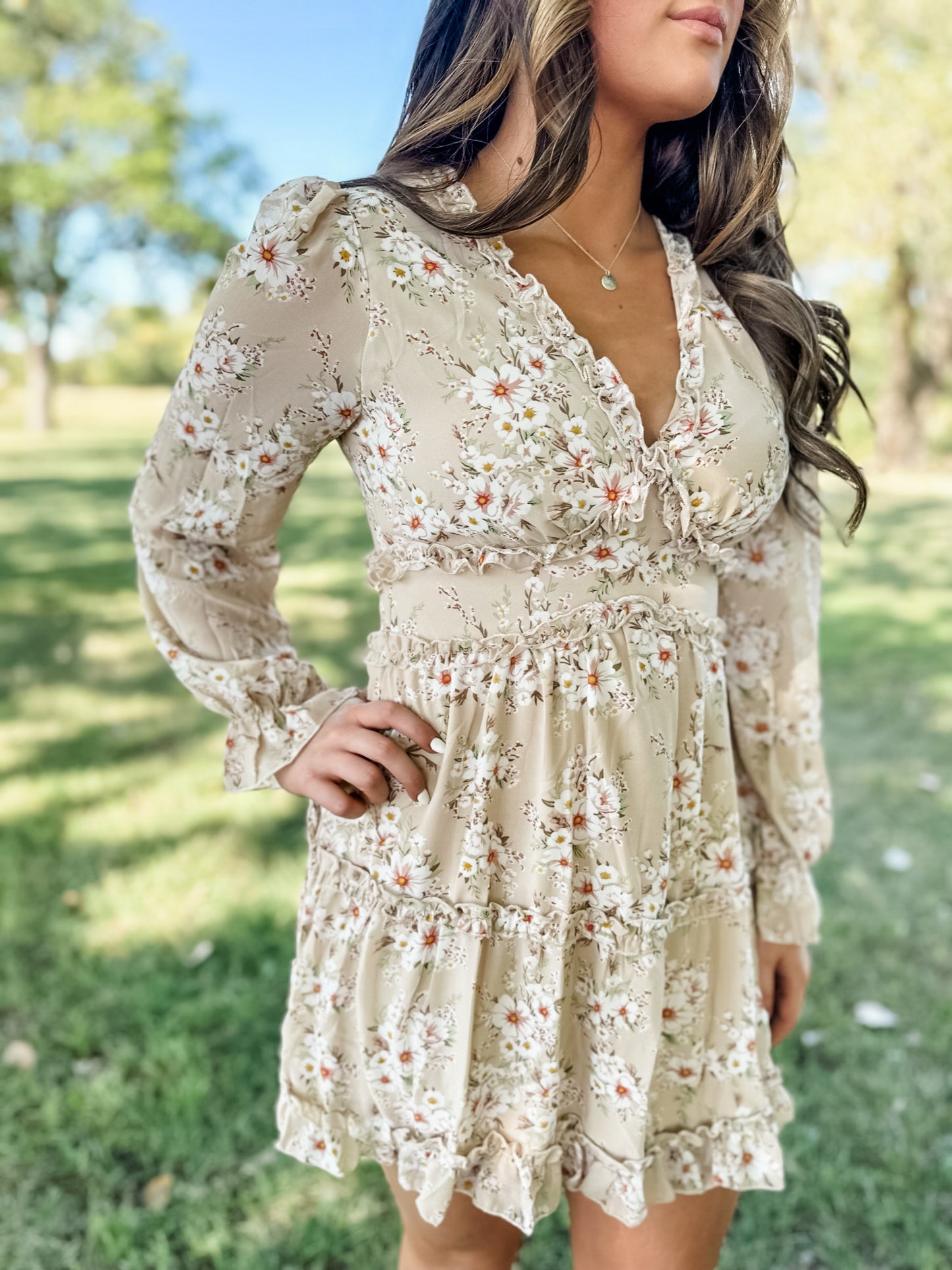 Beth Vintage Floral Mini Dress - Taupe