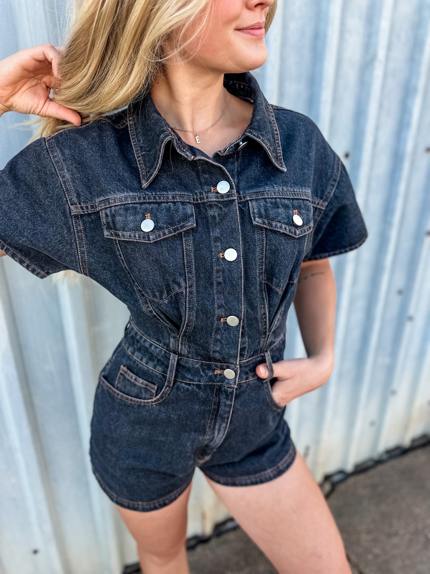 Blaze Denim Romper - Washed Black