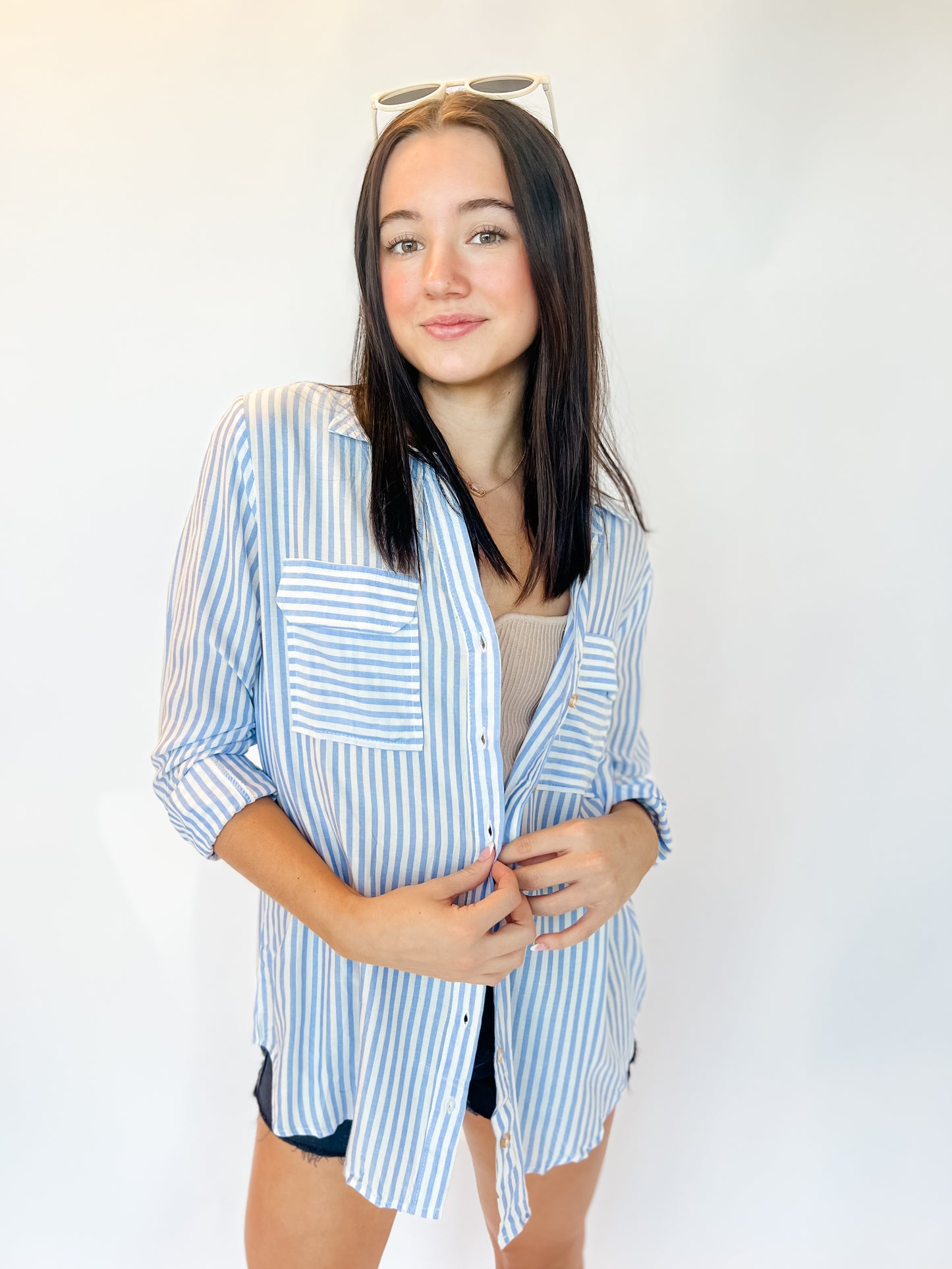 Coastal Blues Striped Button Down