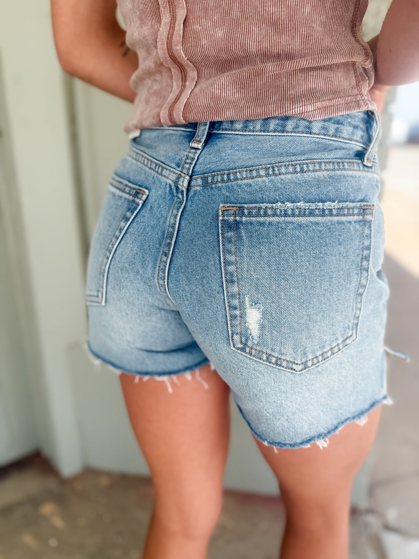 Kendra Side Slit Denim Shorts