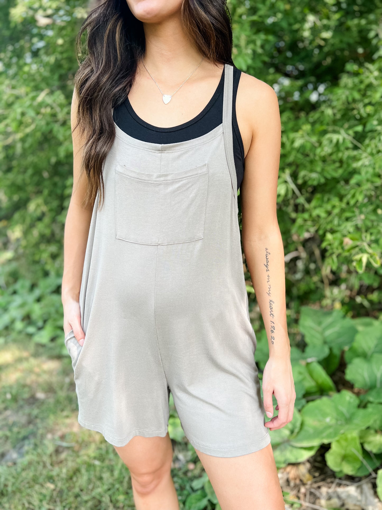 Best Overall Pocket Romper - Taupe