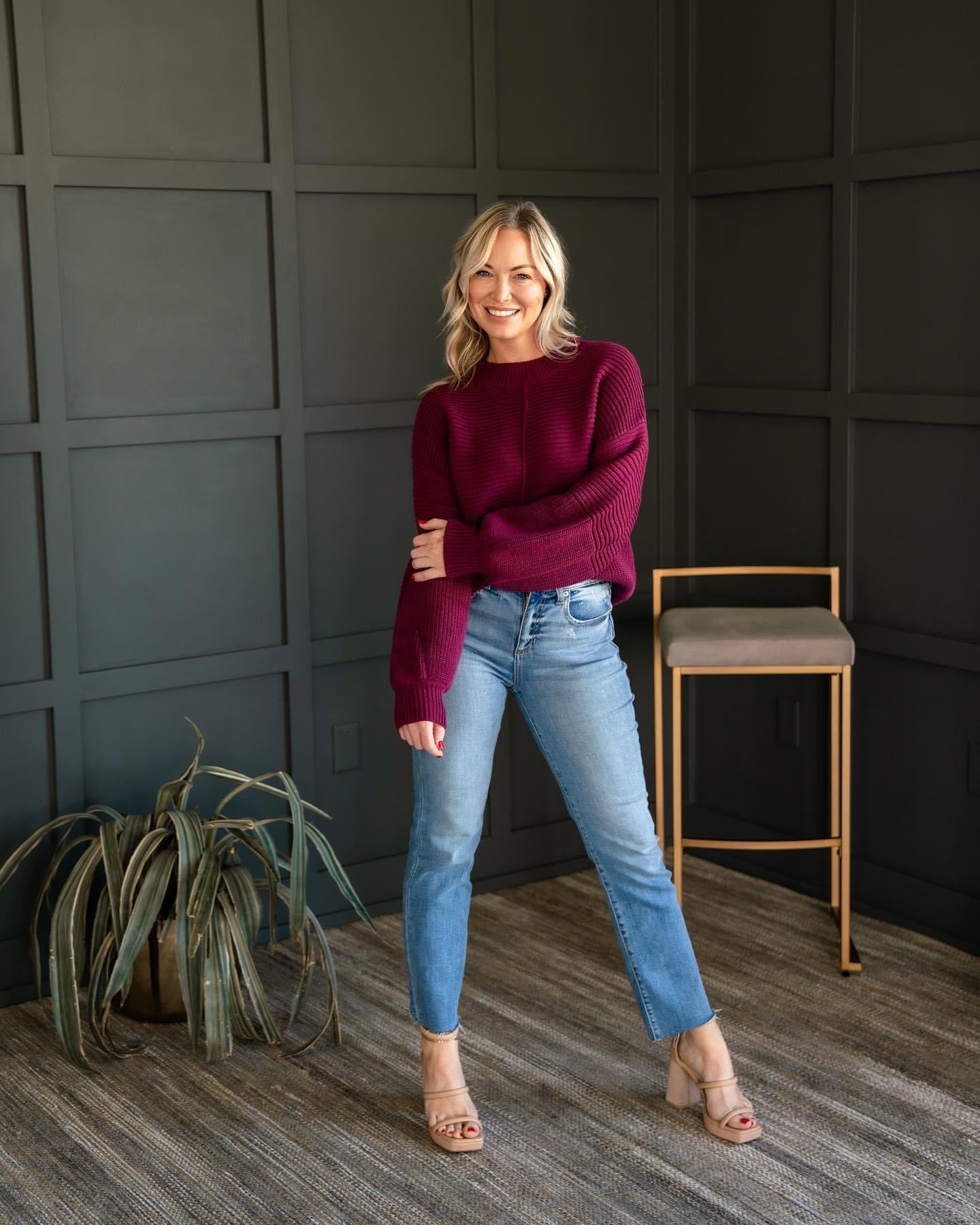 Holly Ribbed Knit Sweater - Wine