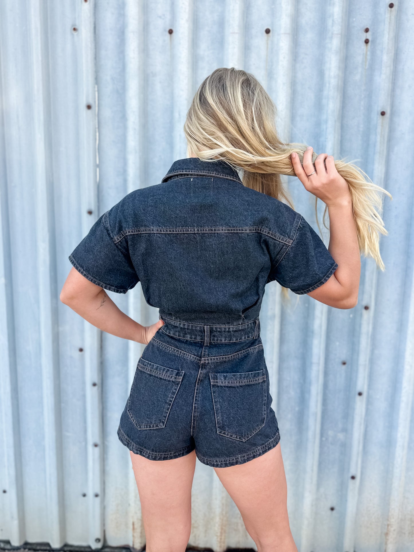 Blaze Denim Romper - Washed Black