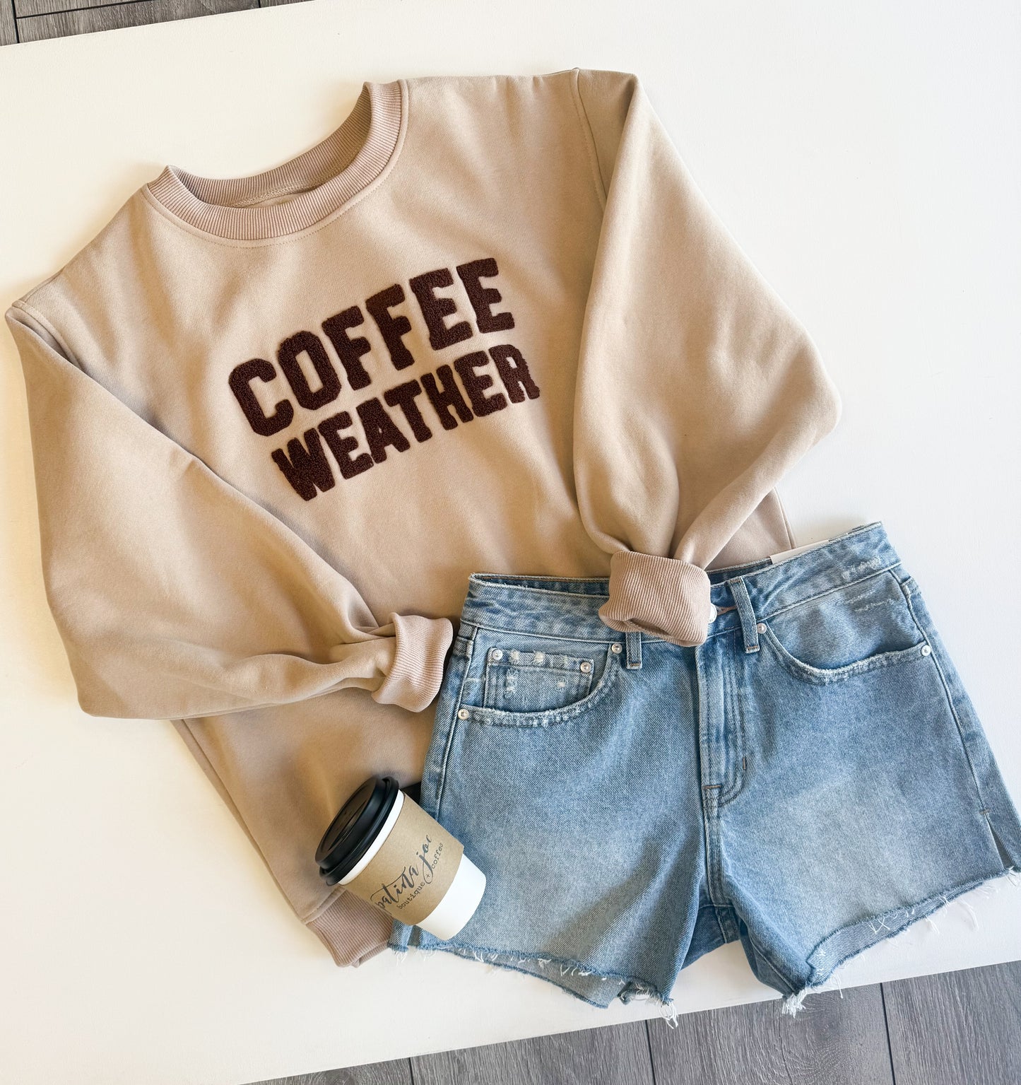 Chenille Coffee Weather Crewneck - Sand