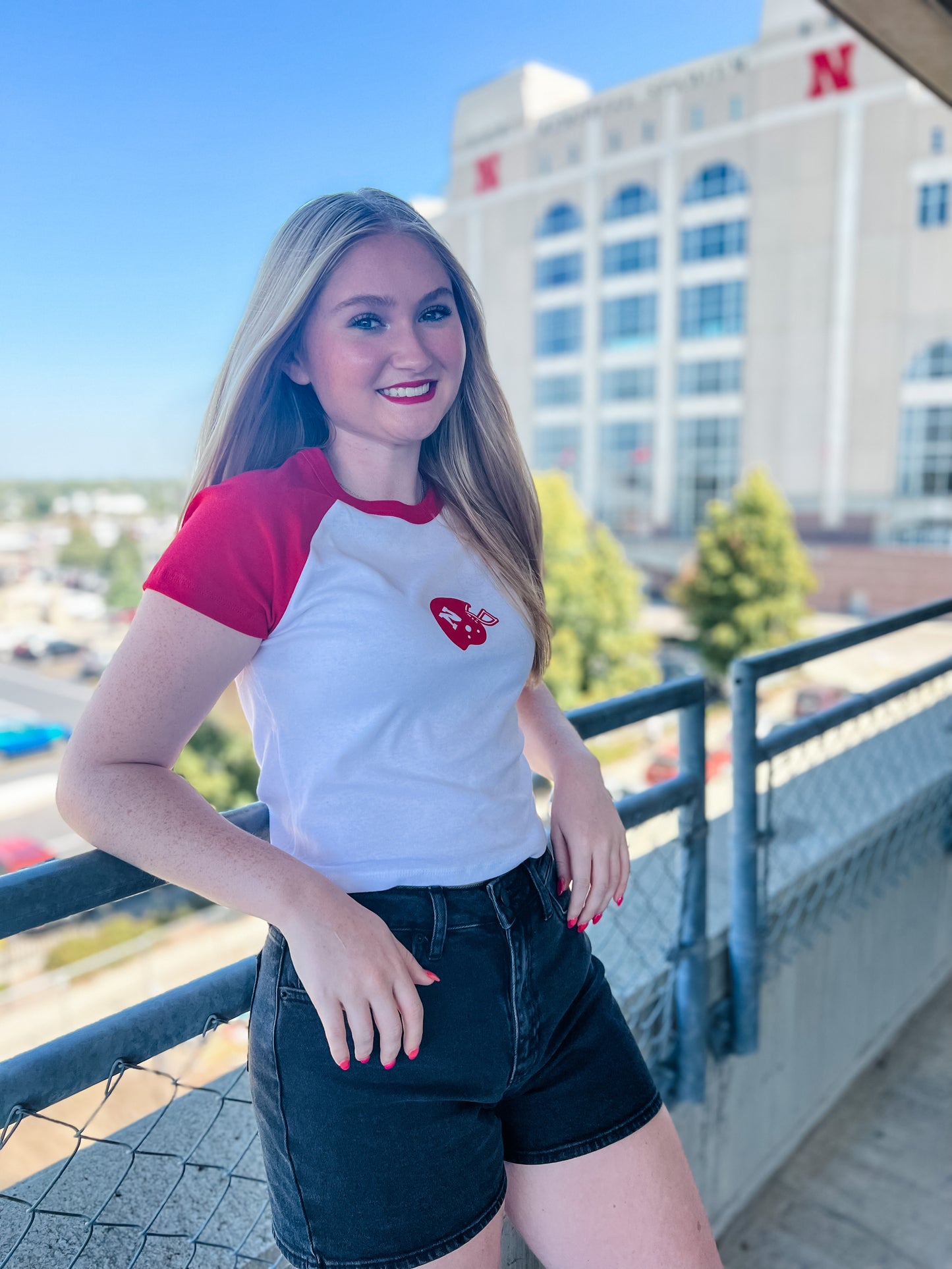 Husker Helmet Raglan Baby Tee