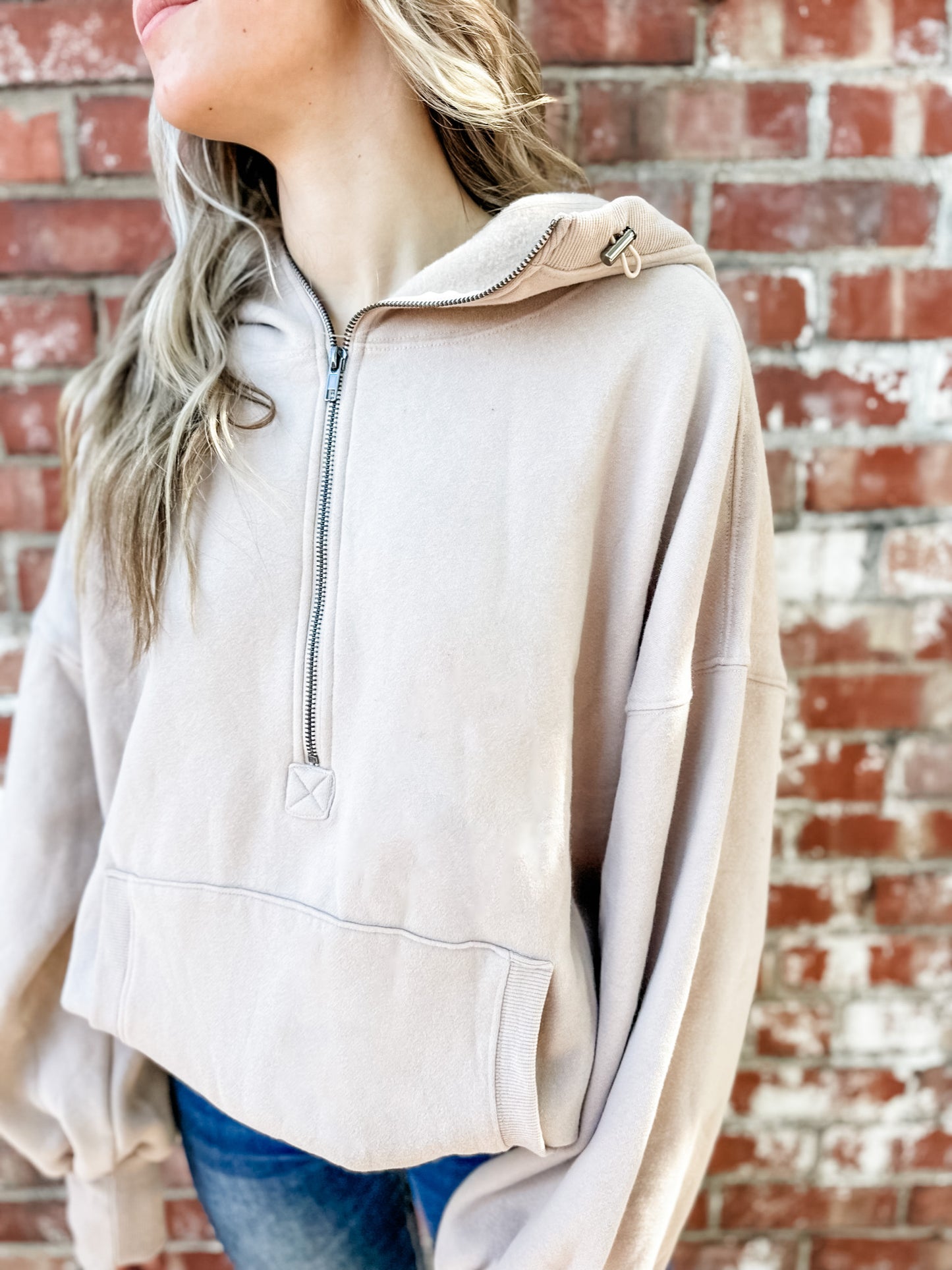Tyler Half Zip Hoodie - Taupe