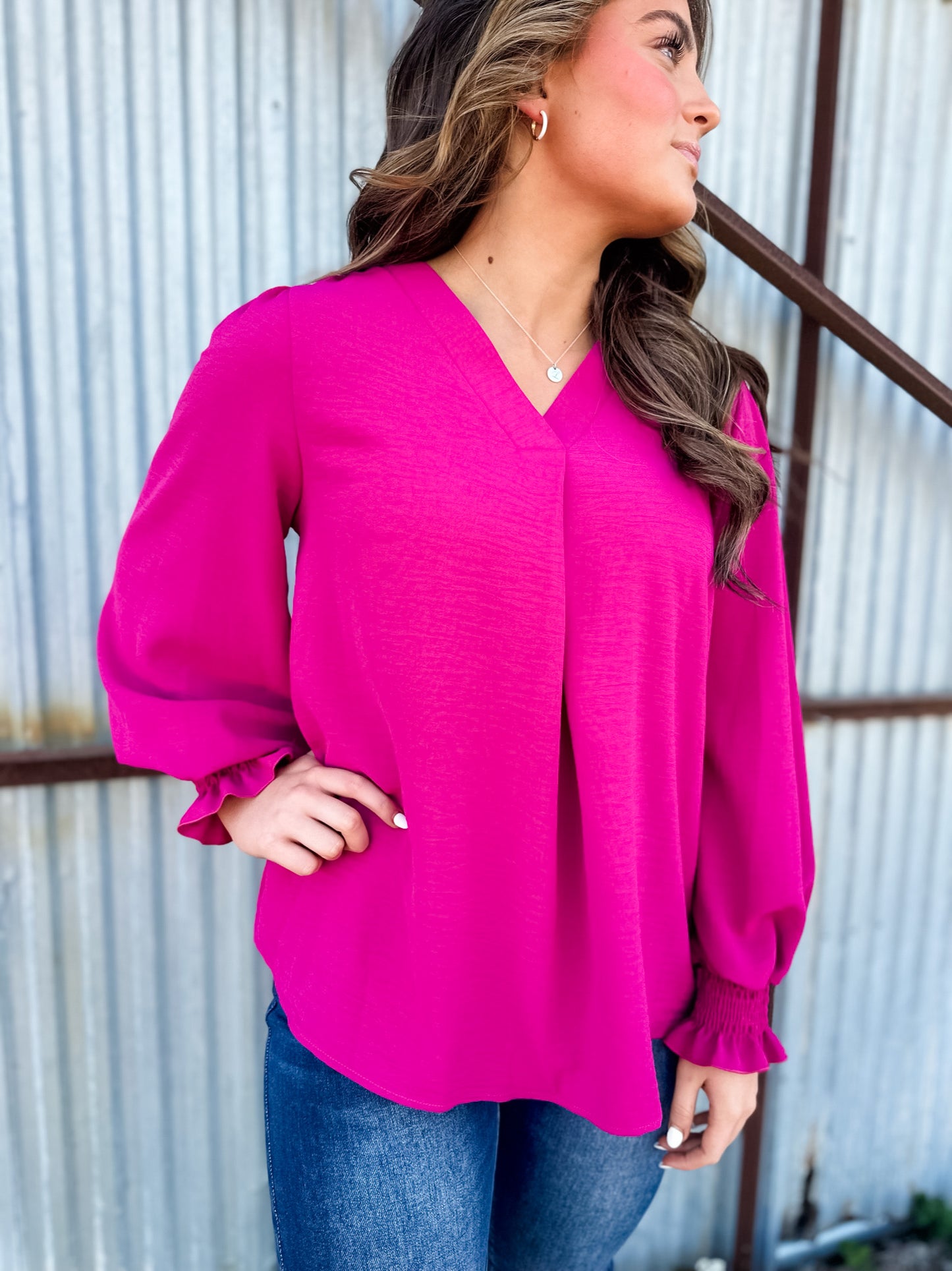 Arlo Woven Blouse - Magenta