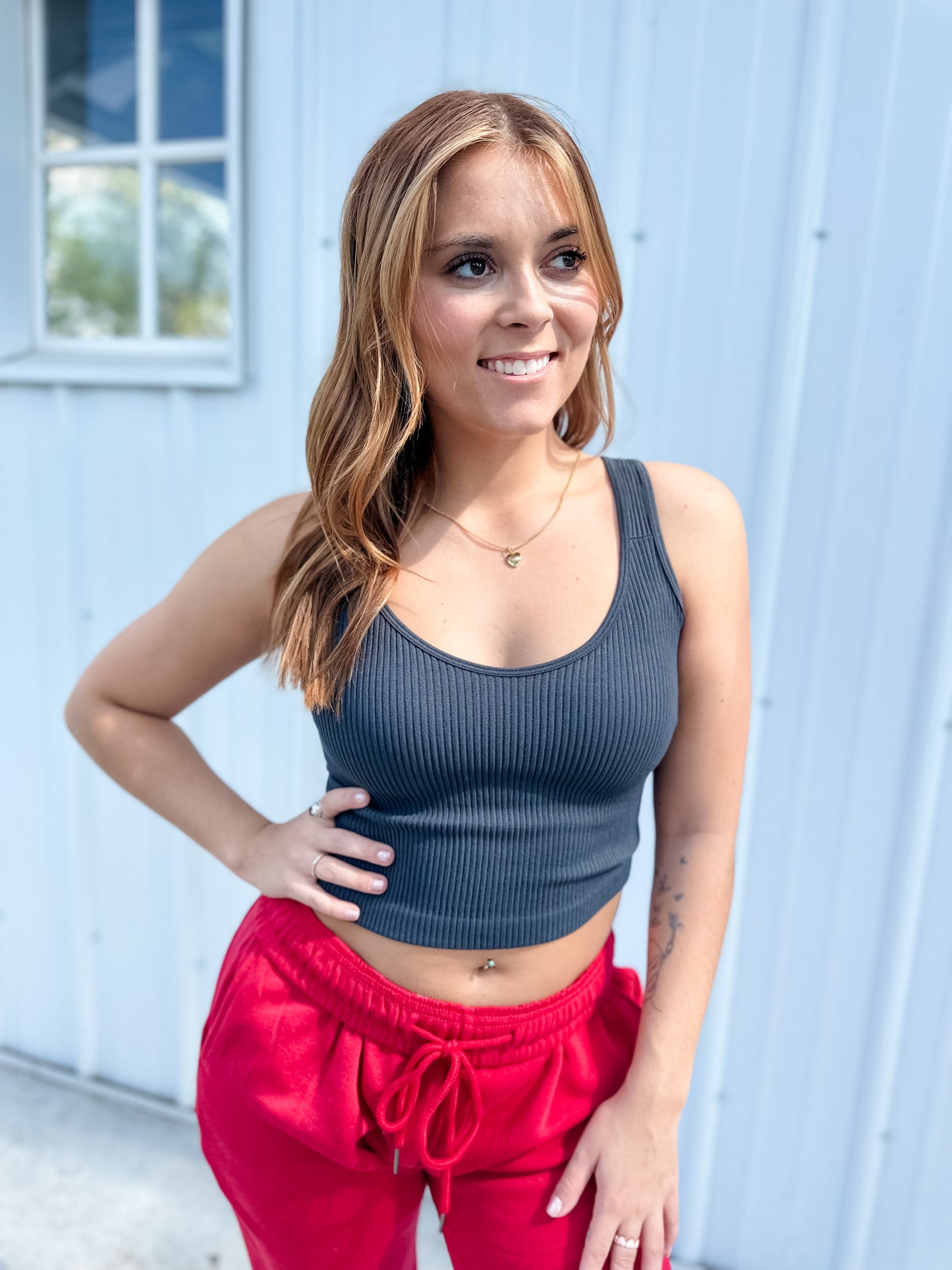 Home Base Crop Tank - Charcoal