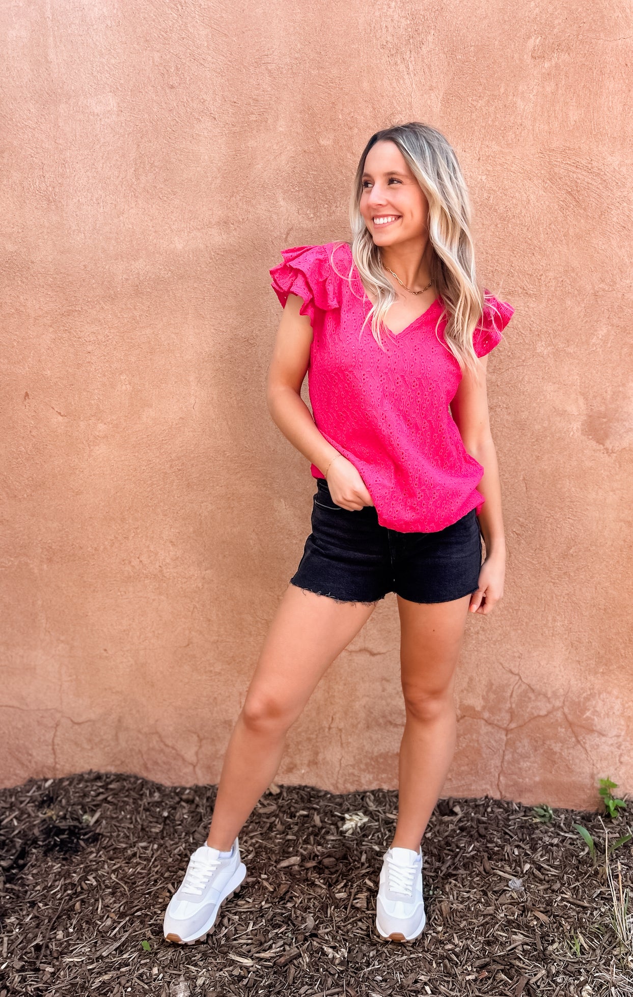 Lainee Eyelet Blouse - Hot Pink