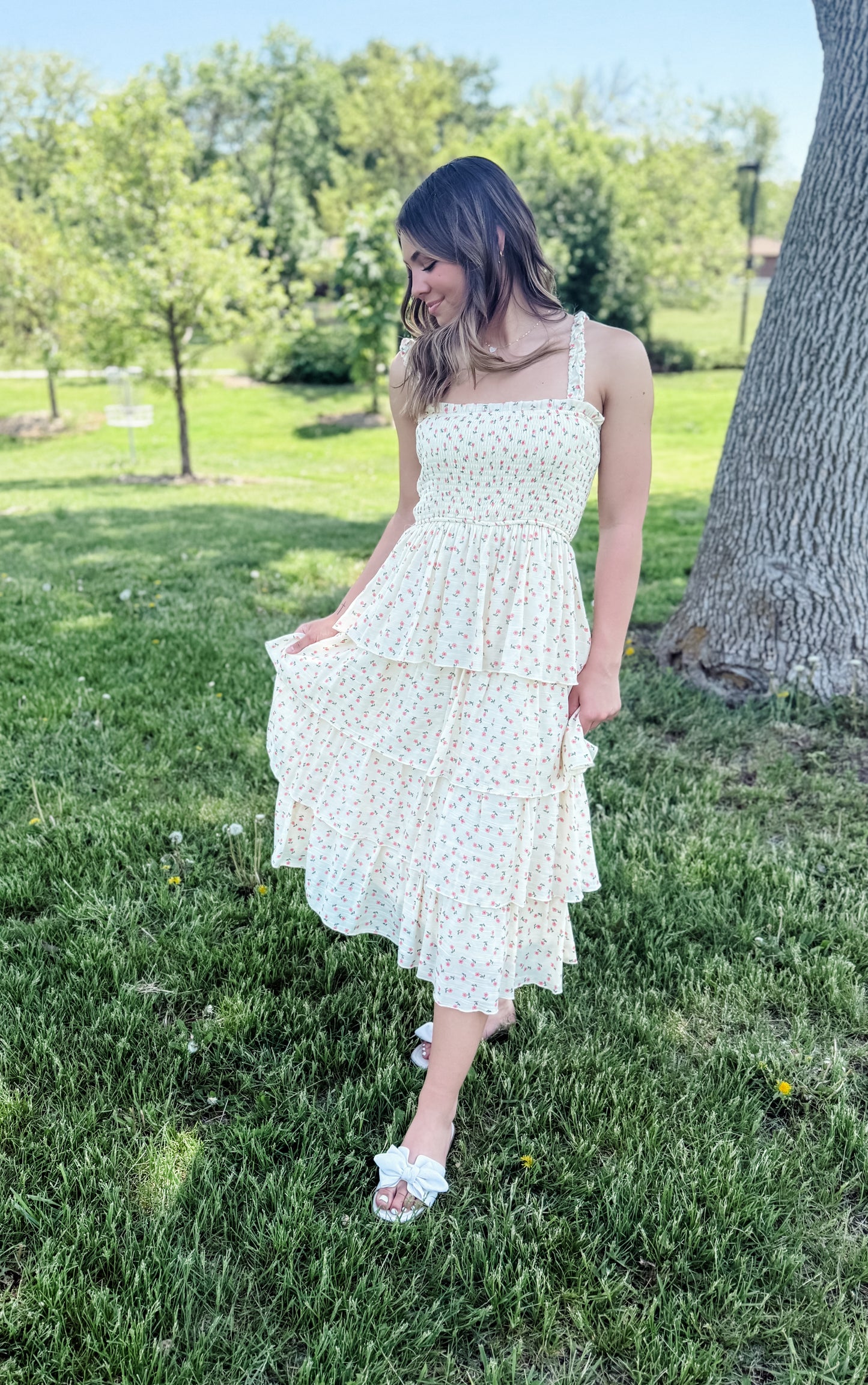 Honey Glow Tiered Midi Dress
