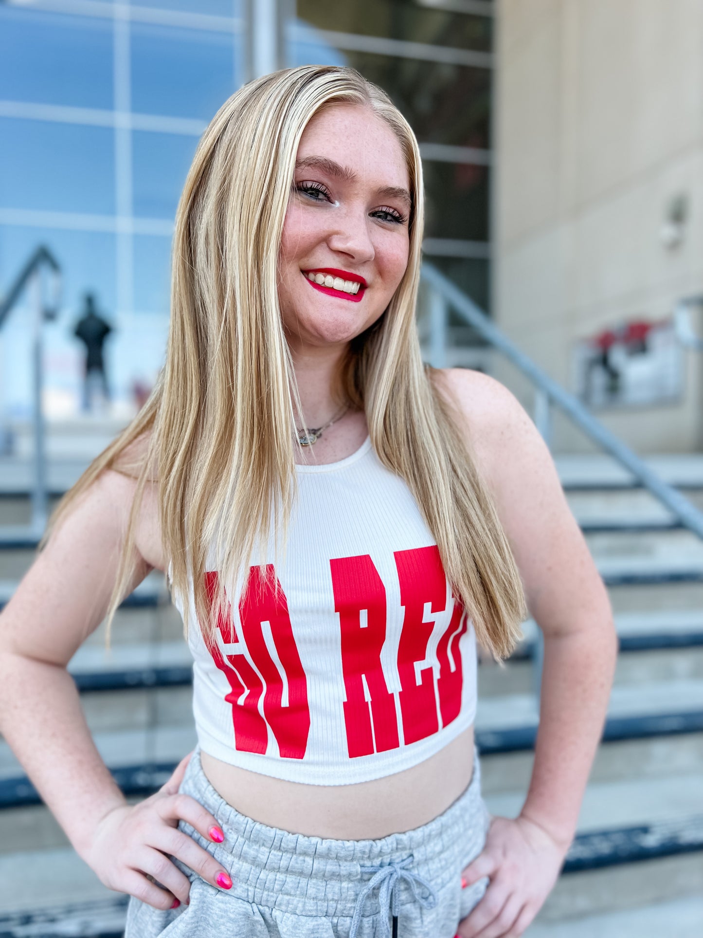 GO RED Crop Tank - White