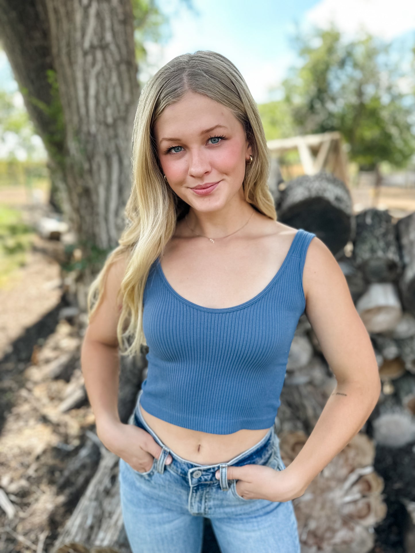 Home Base Crop Tank - Steel Blue