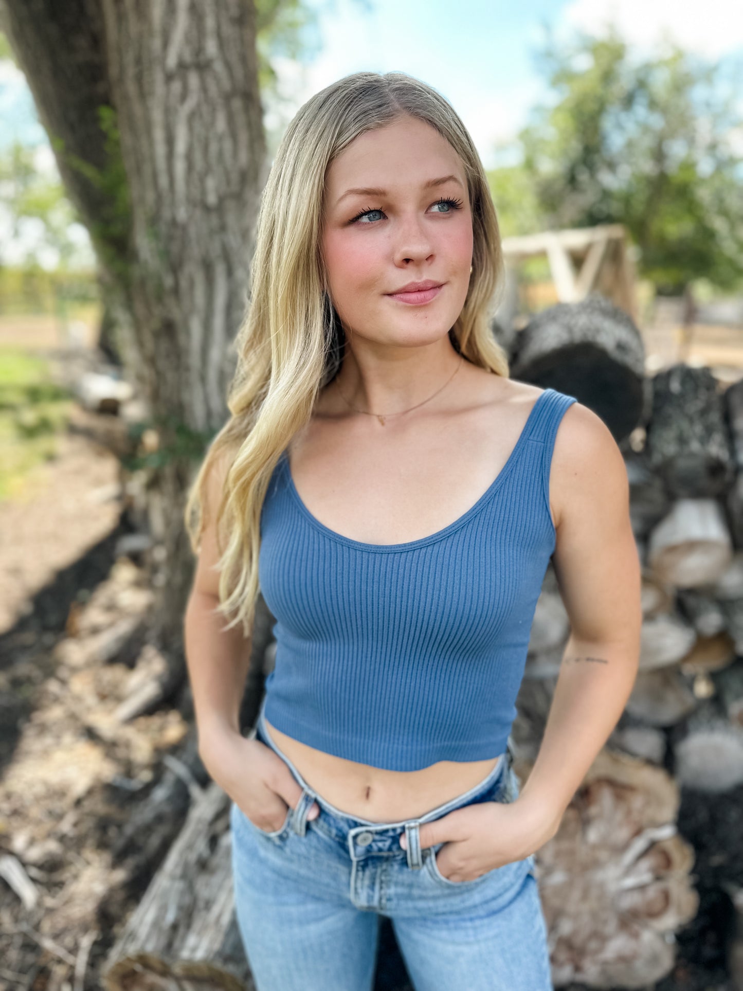 Home Base Crop Tank - Steel Blue