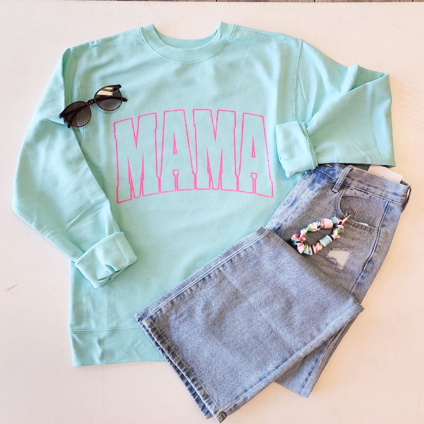 Varsity MAMA Print Crew - Mint