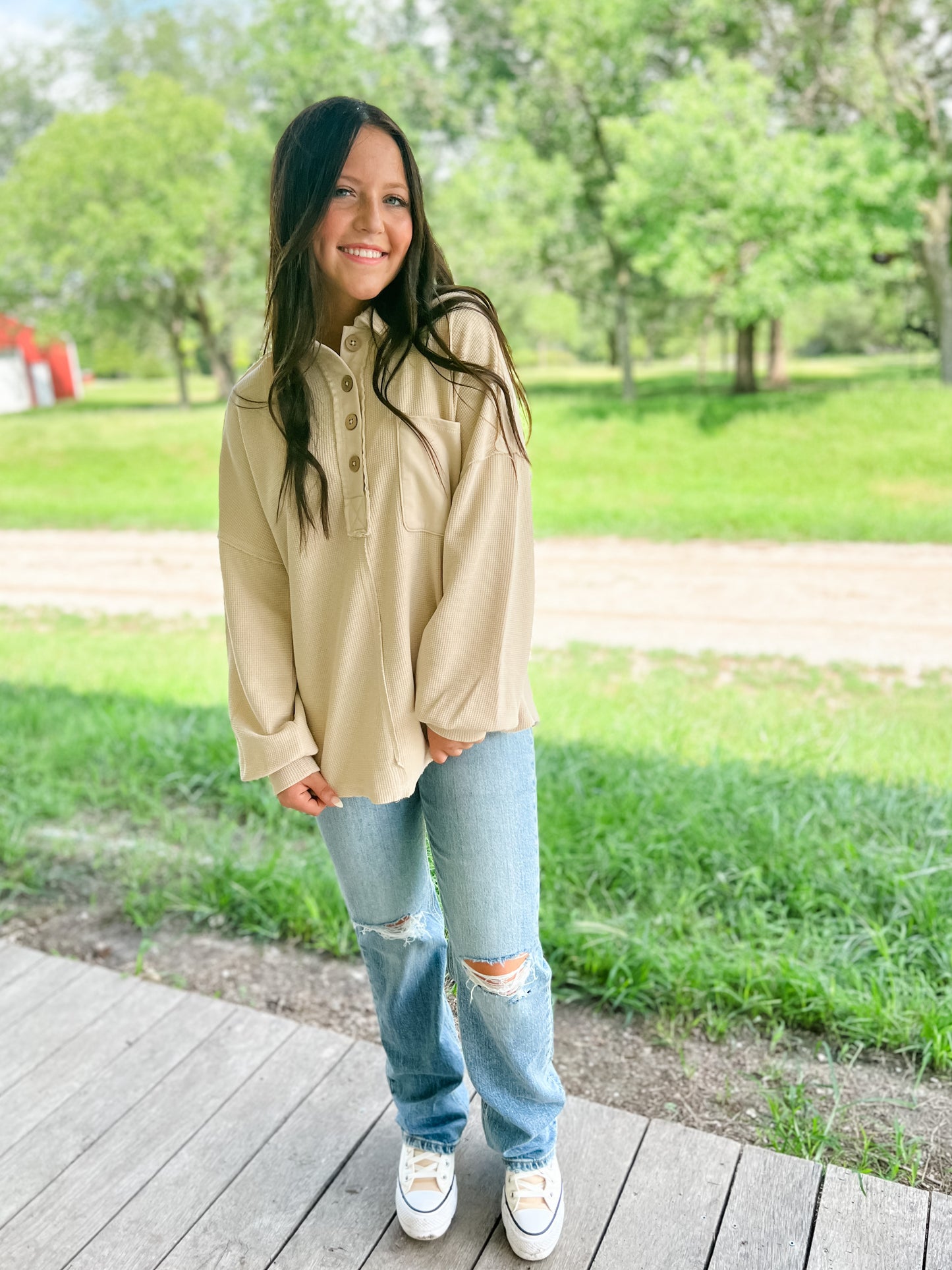 Take Me Home Henley Top - Beige