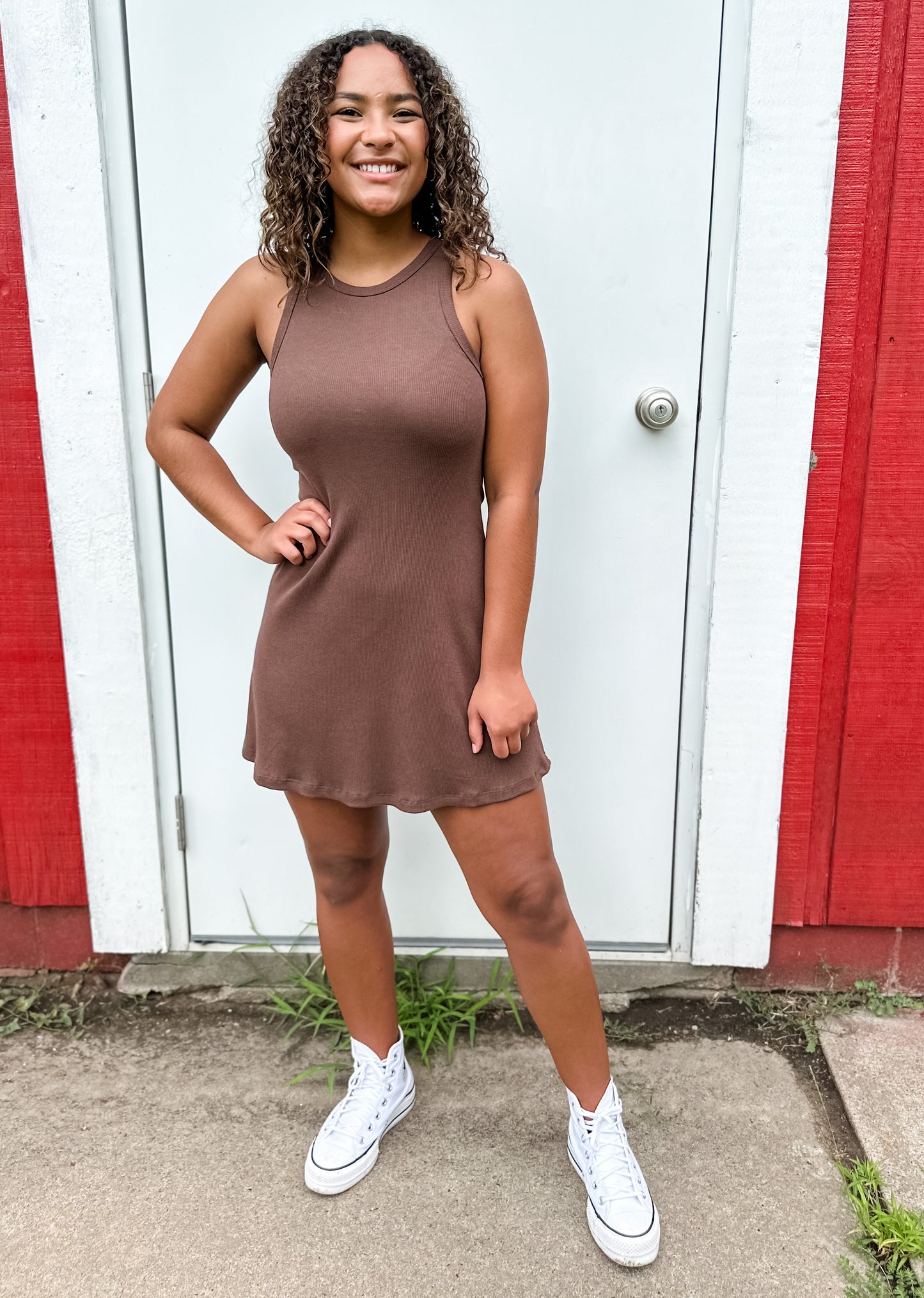 Vera Sleeveless Skater Dress - Chocolate