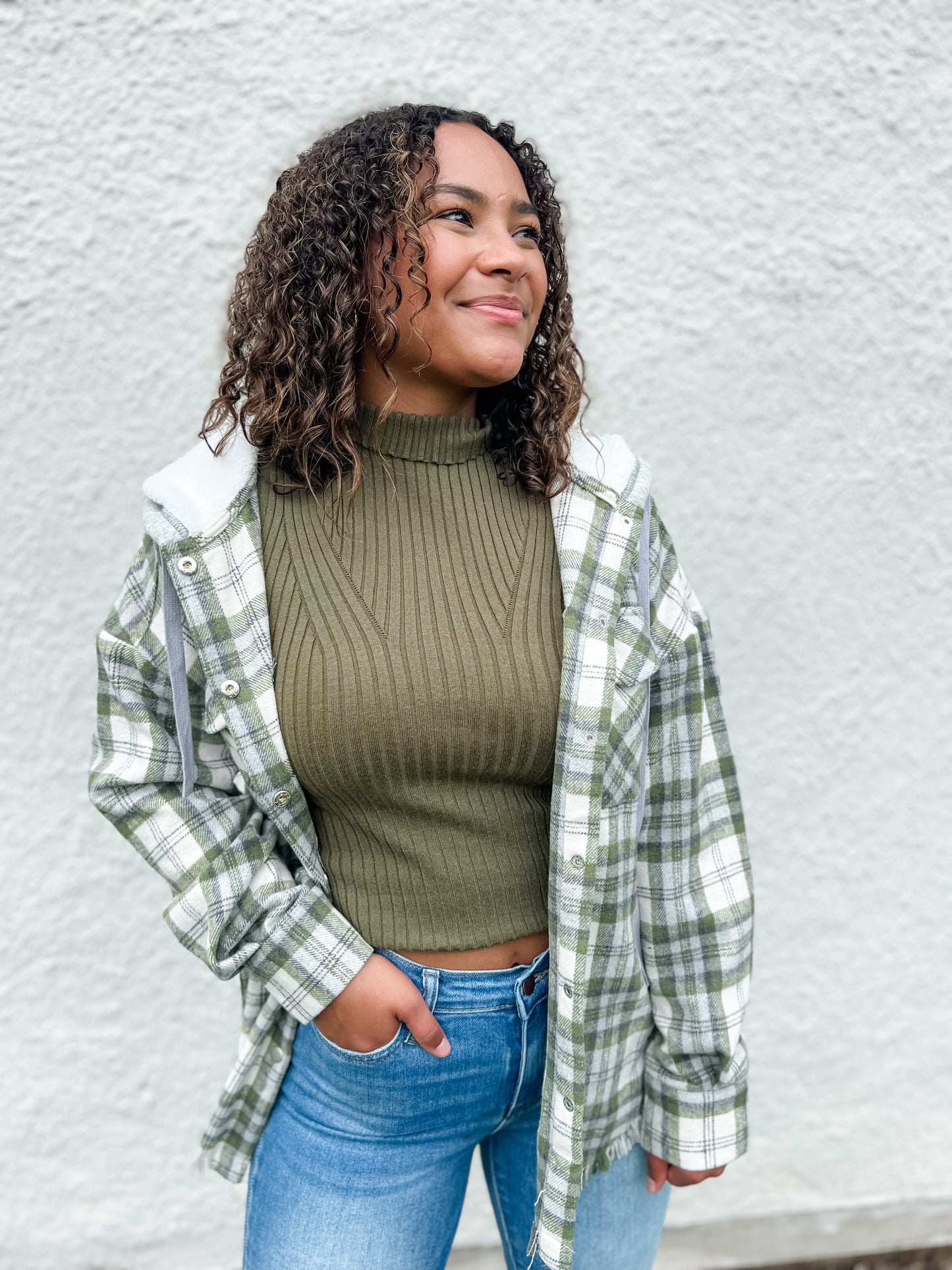 Cover Me Up Flannel Jacket - Olive