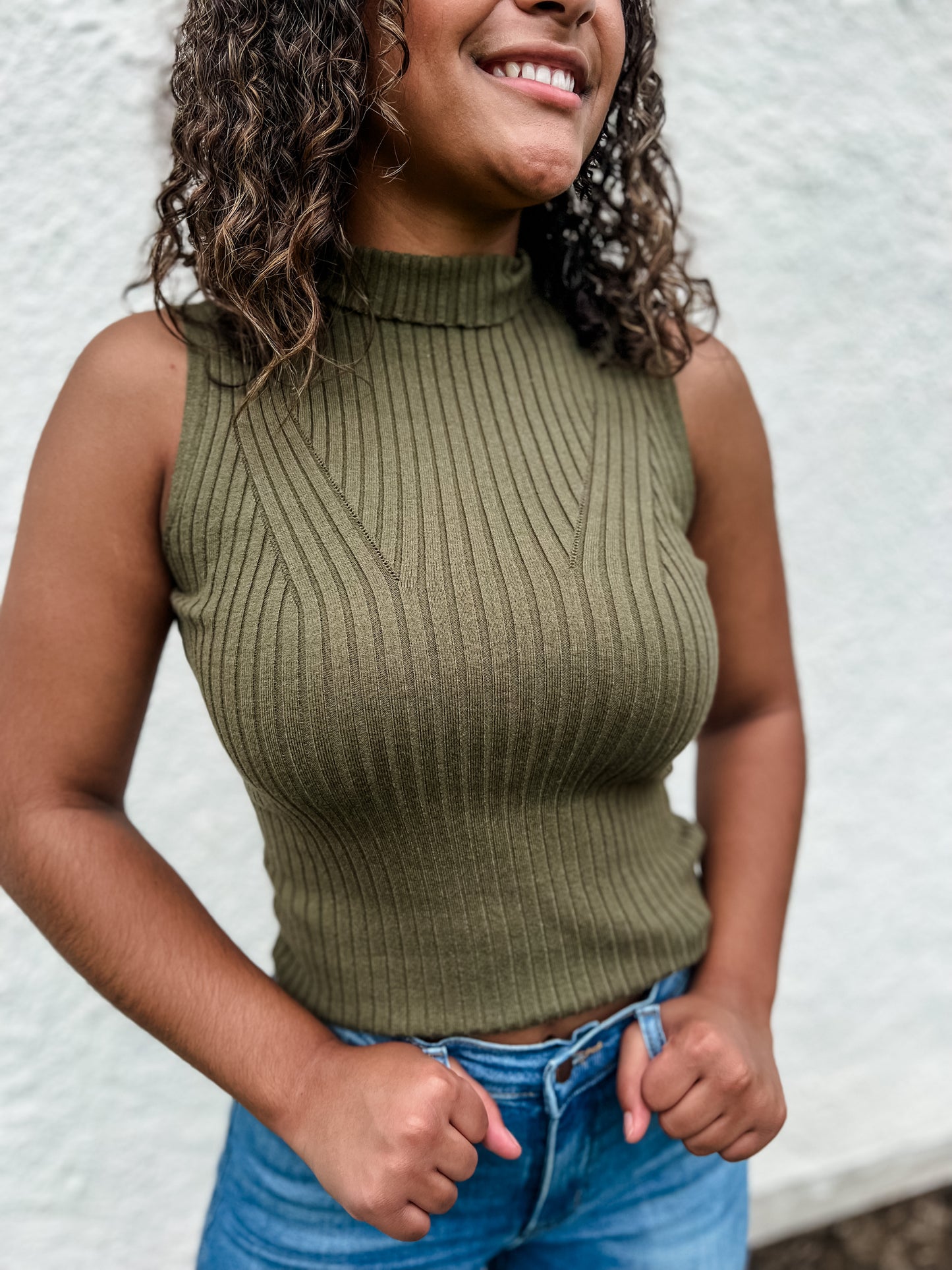 Blaire Ribbed Knit Tank - Olive