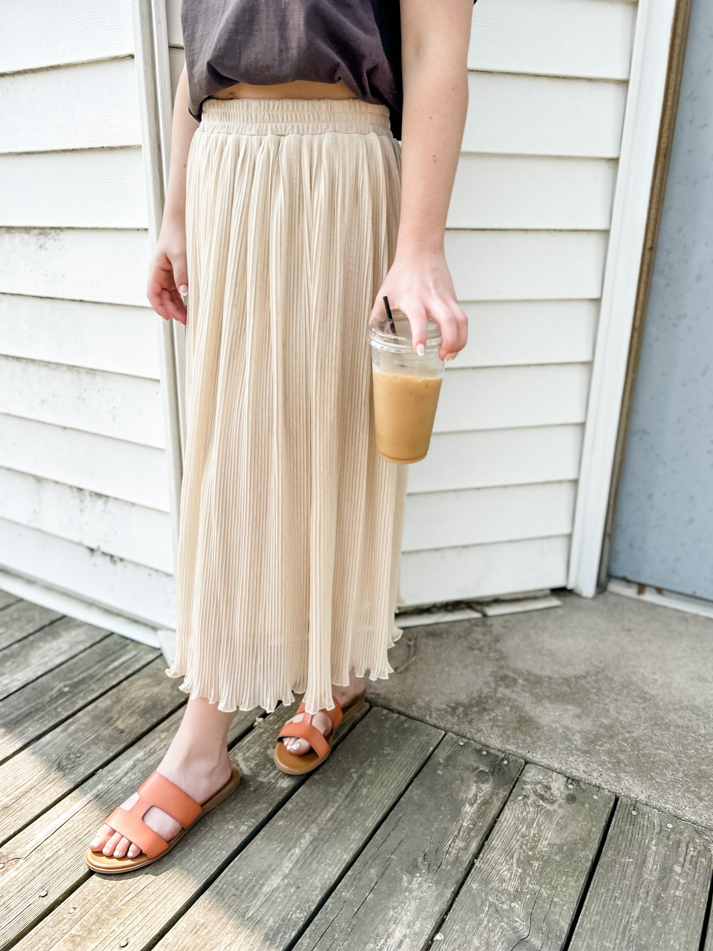 Maren Mesh Midi Skirt - Champagne