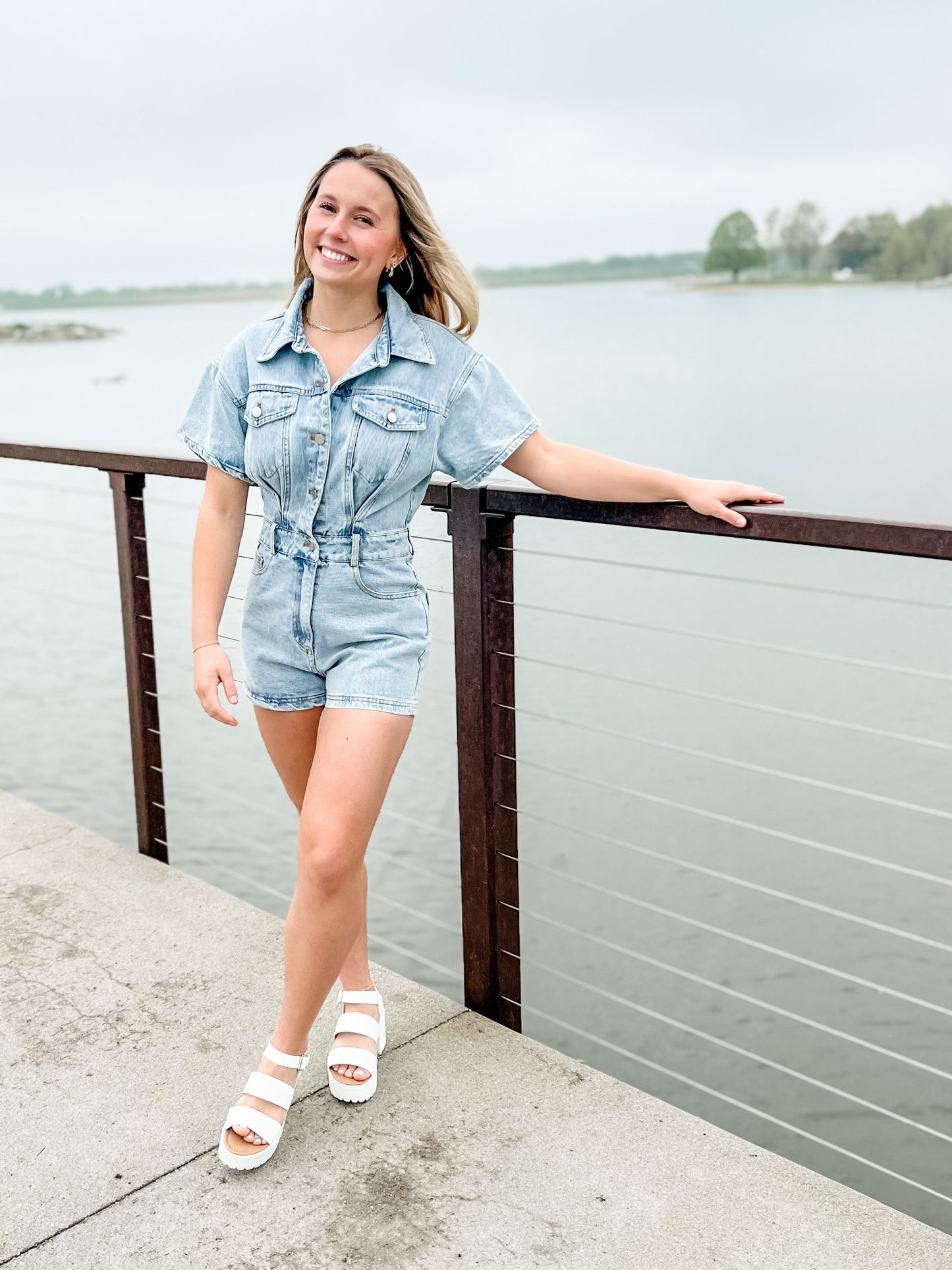 Blaze Denim Romper - Light Blue