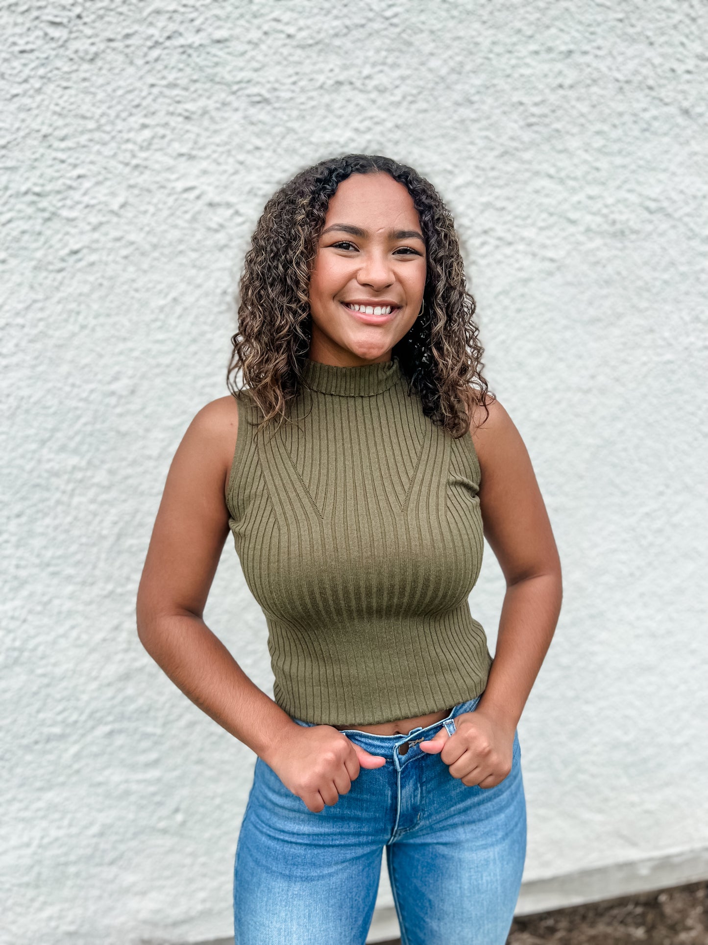 Blaire Ribbed Knit Tank - Olive