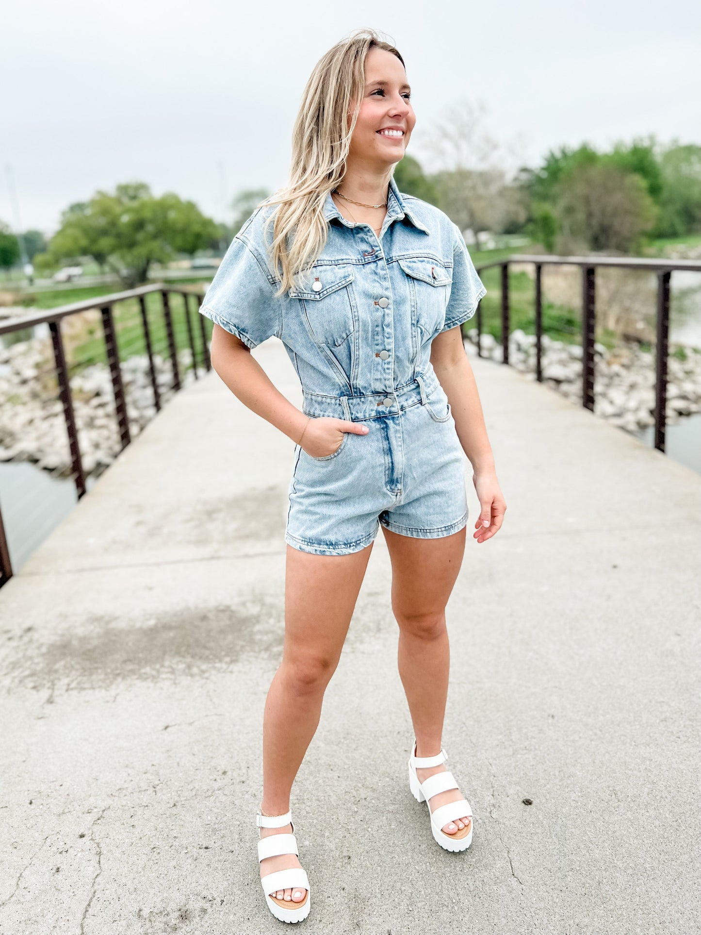 Blaze Denim Romper - Light Blue