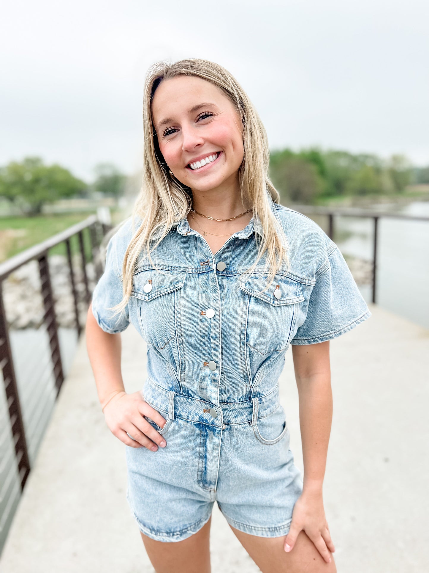 Blaze Denim Romper - Light Blue
