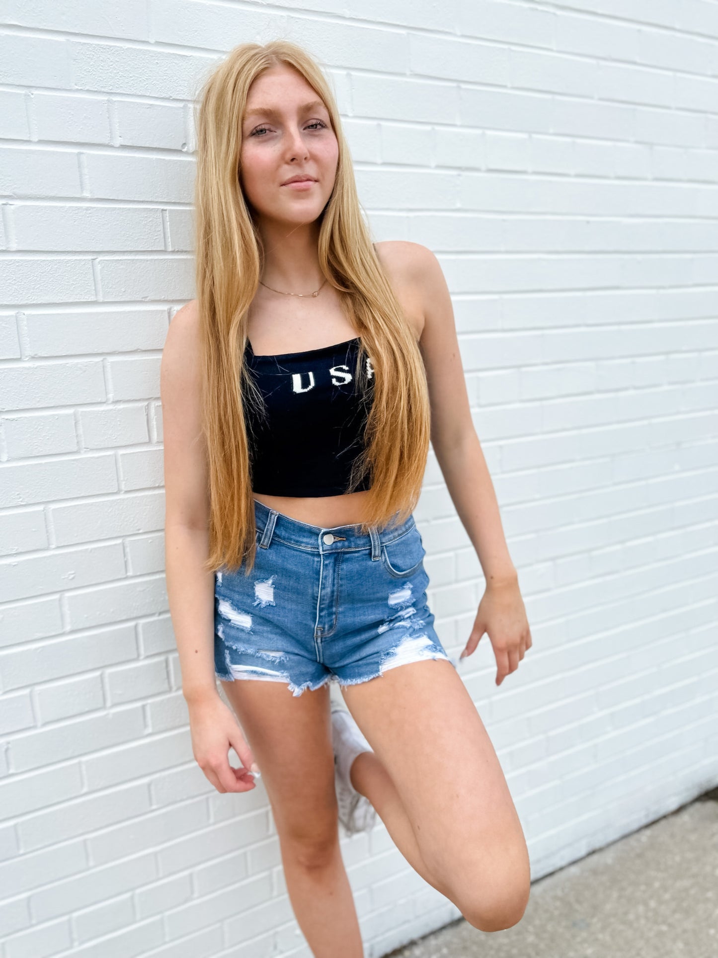 USA Embroidered Cami - Navy