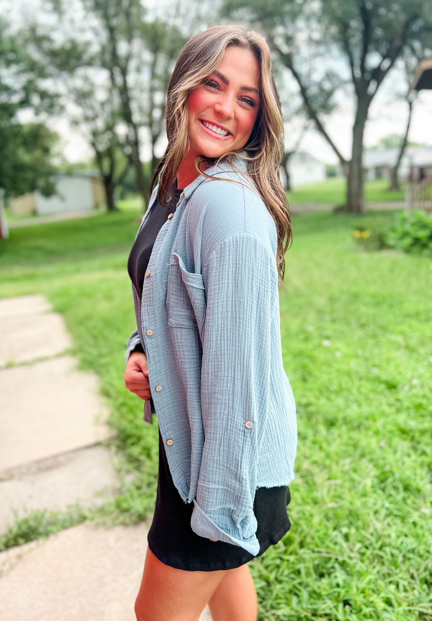 Good Gauze Button Down - Blue Grey