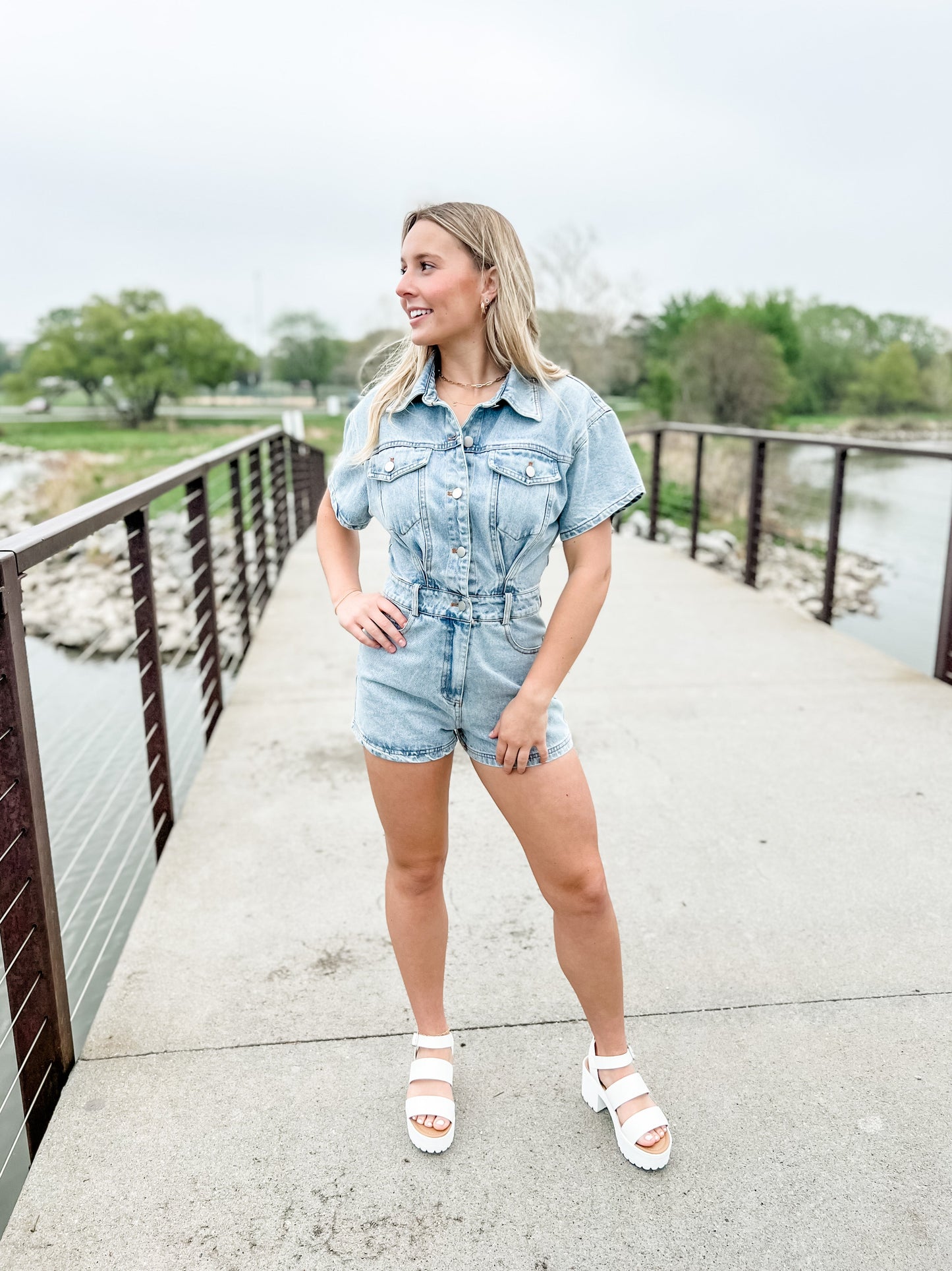 Blaze Denim Romper - Light Blue