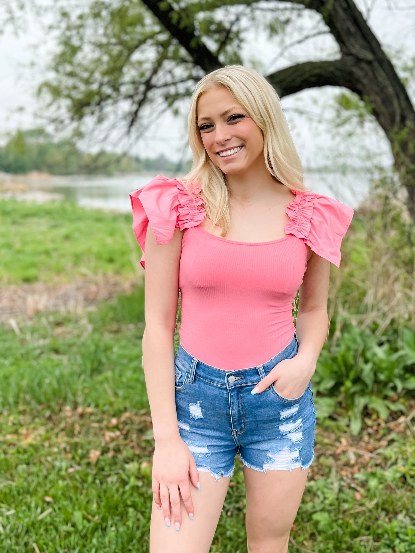 Ruff Around the Edges Bodysuit - Pink