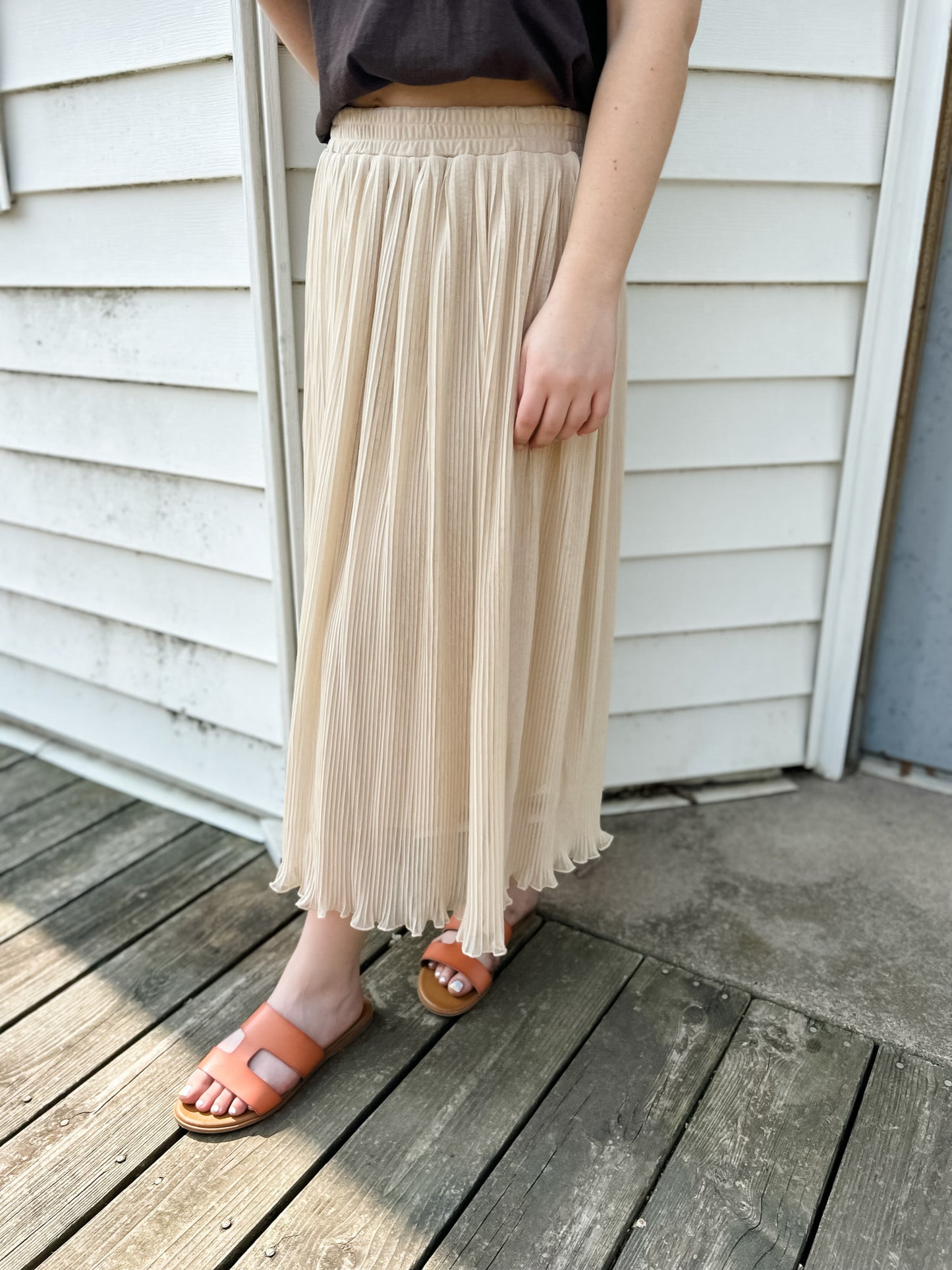 Maren Mesh Midi Skirt - Champagne
