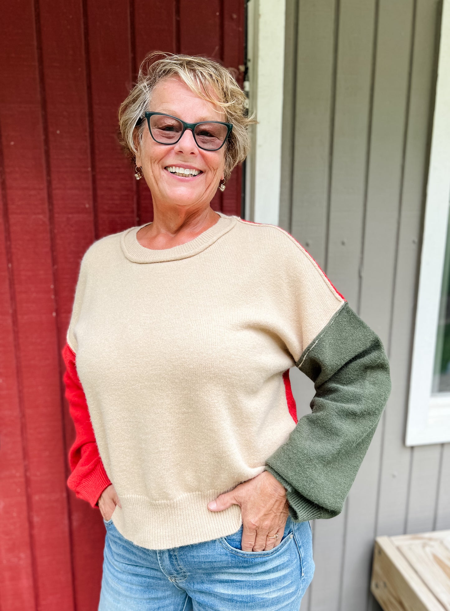 Cafe Au Lait Color Block Sweater