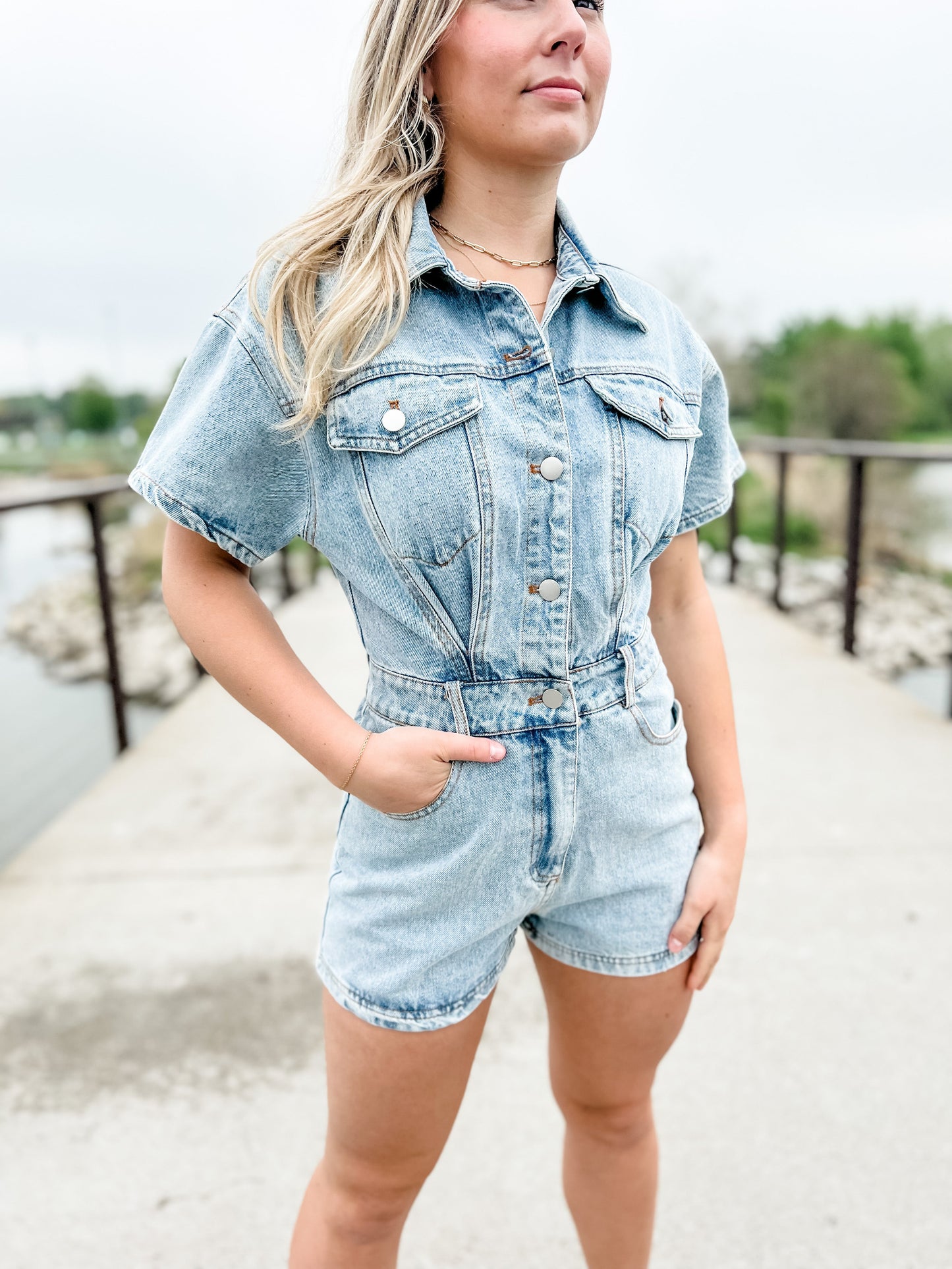 Blaze Denim Romper - Light Blue