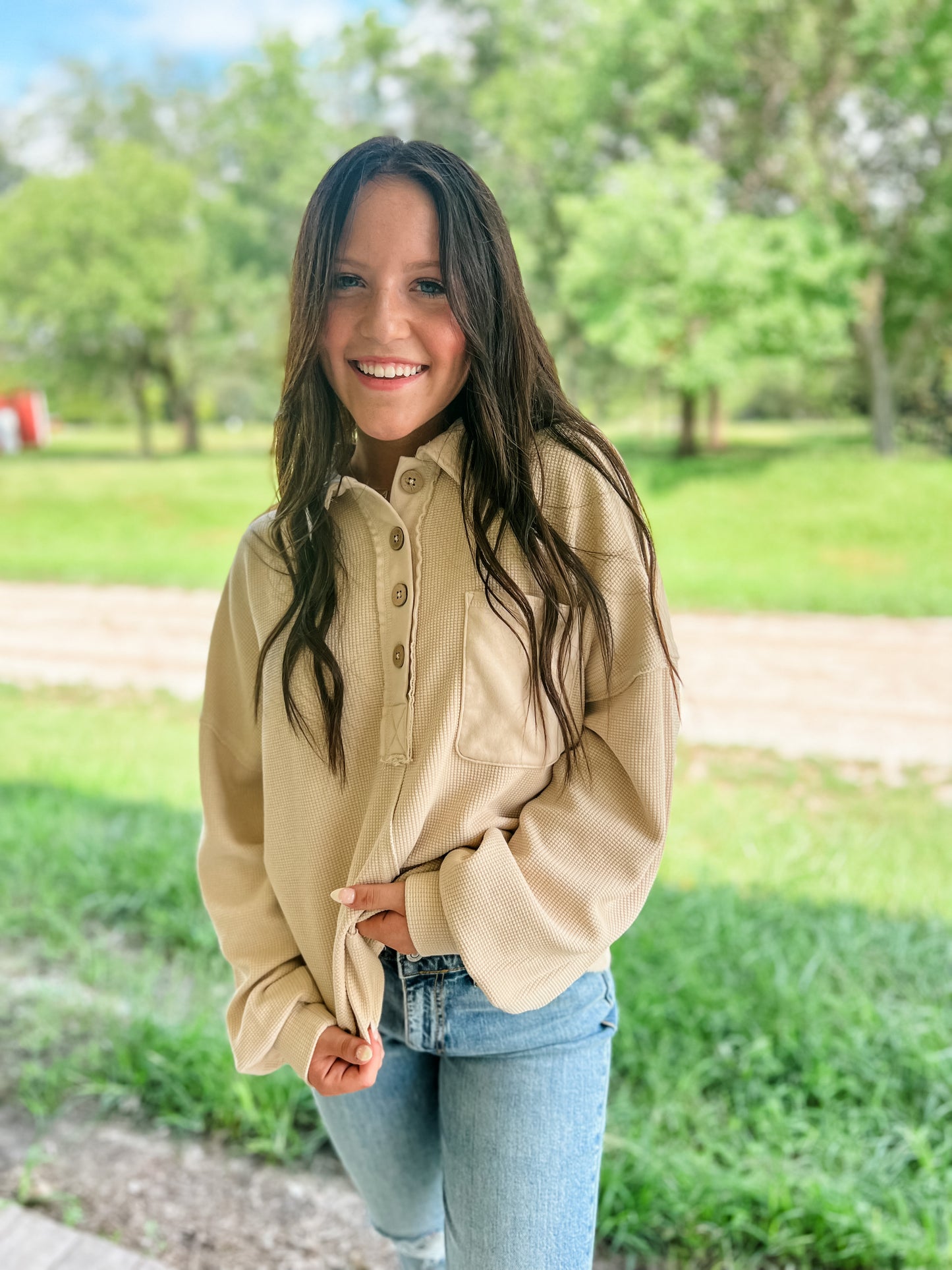 Take Me Home Henley Top - Beige