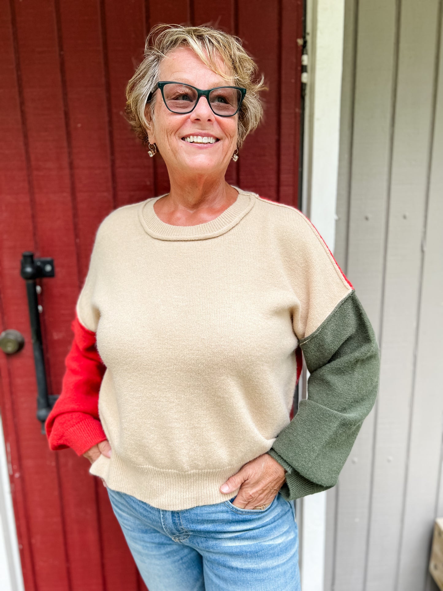 Cafe Au Lait Color Block Sweater