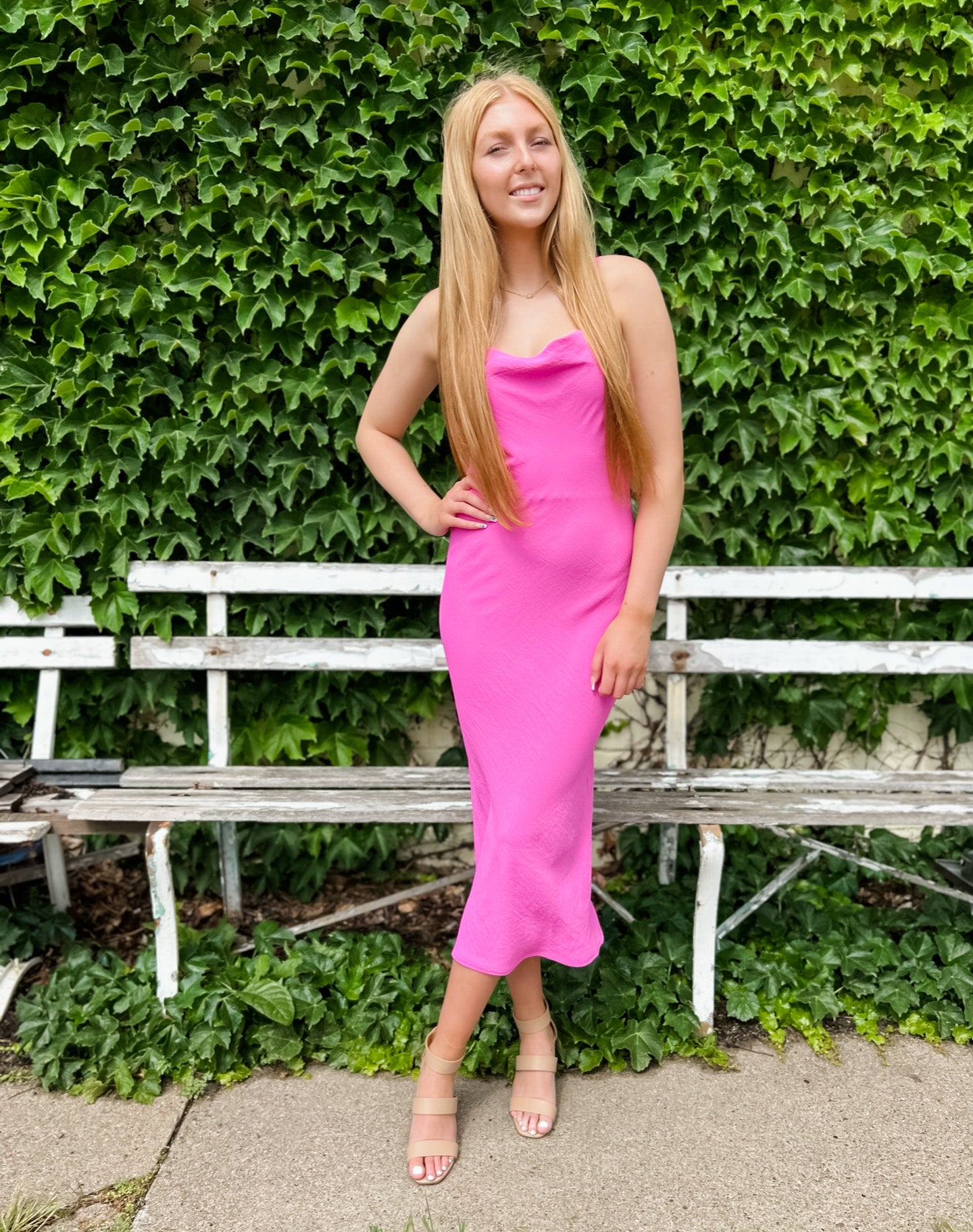 Harper Cowl Neck Midi - Hot Pink