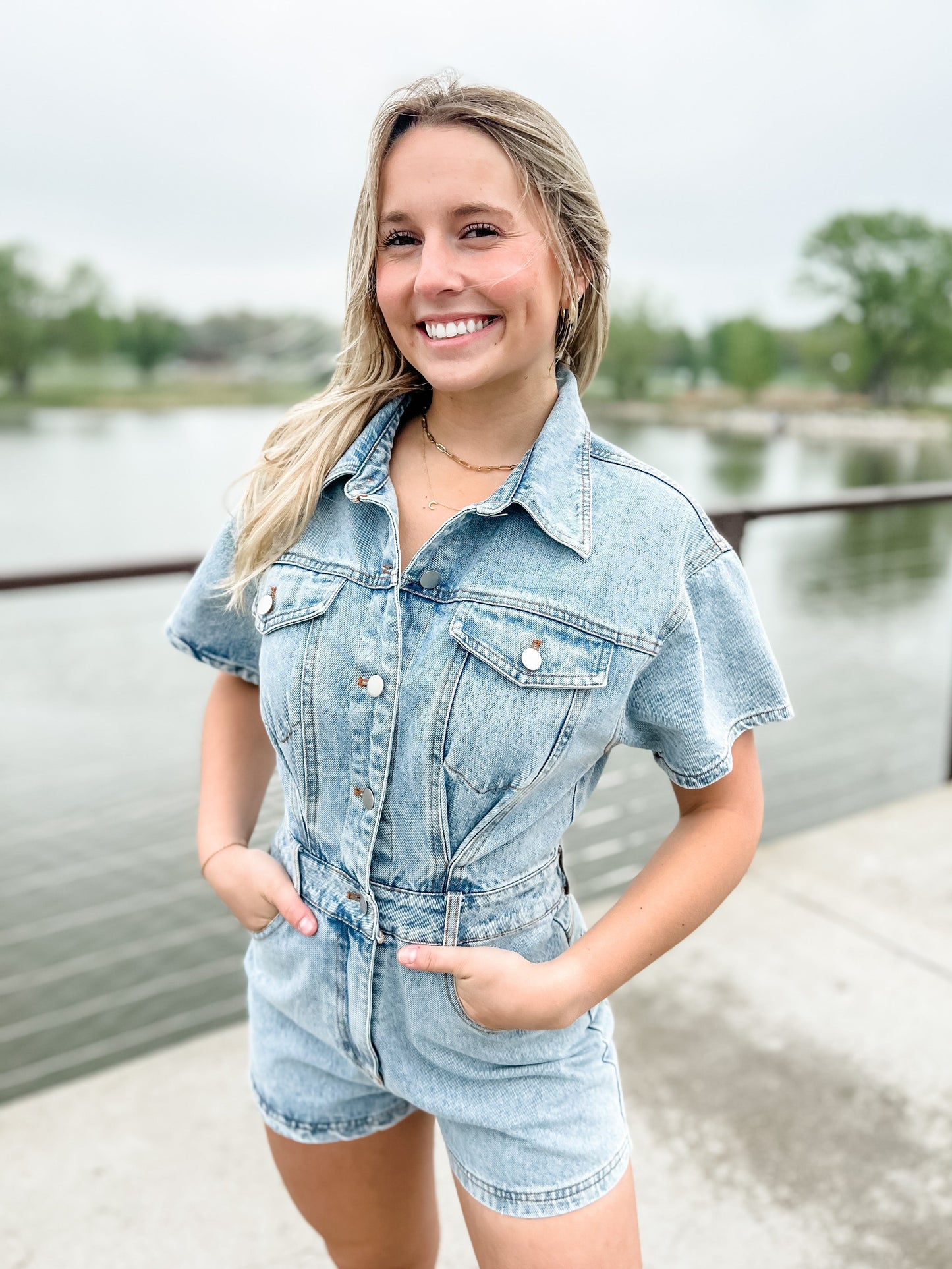 Blaze Denim Romper - Light Blue