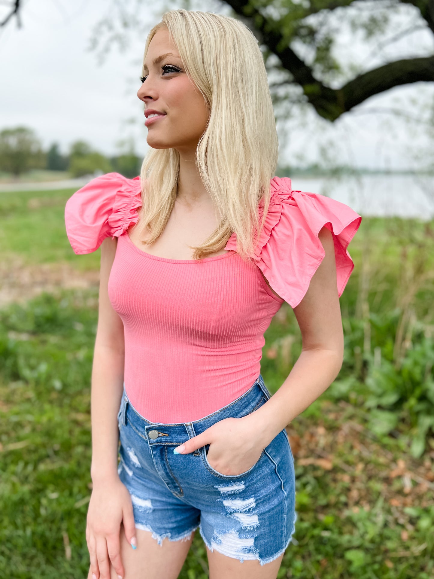Ruff Around the Edges Bodysuit - Pink