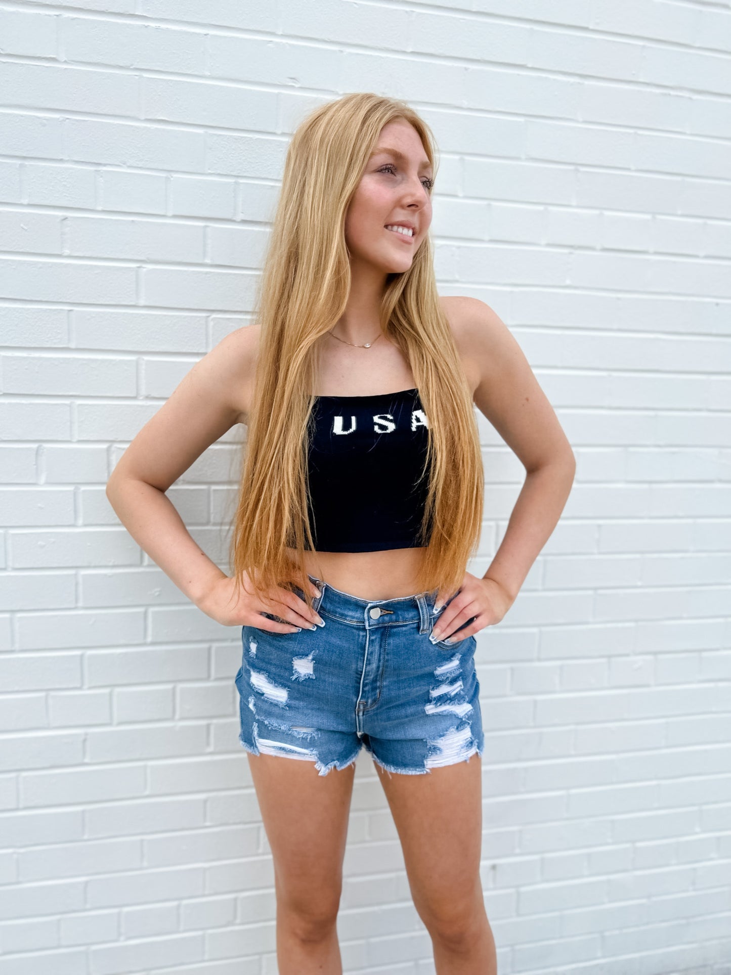 USA Embroidered Cami - Navy
