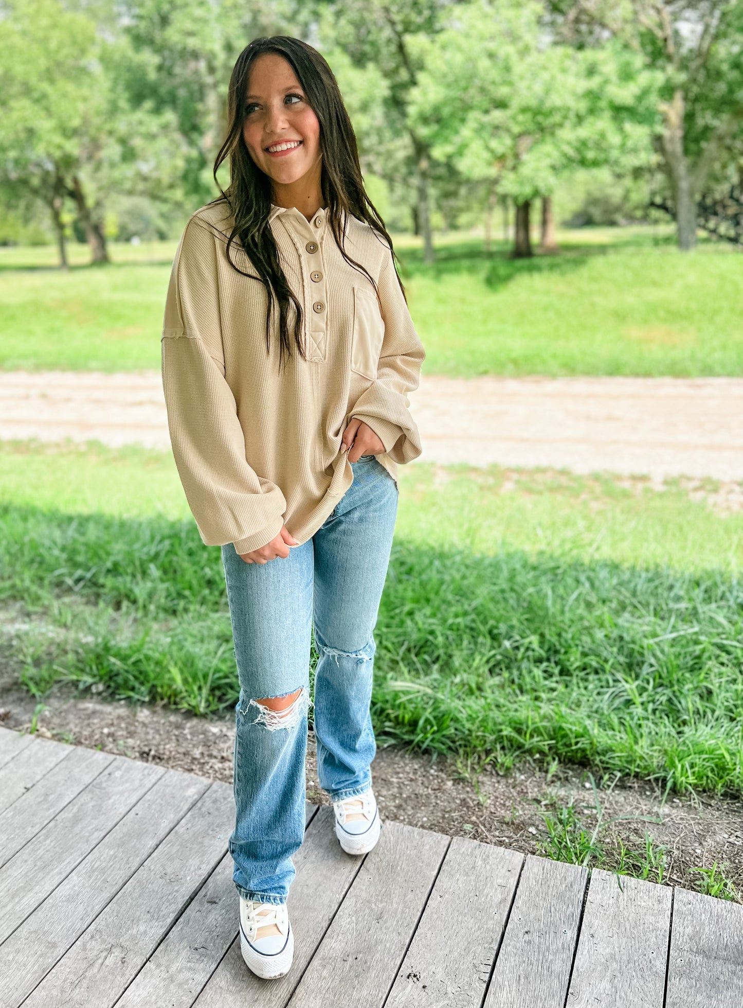Take Me Home Henley Top - Beige