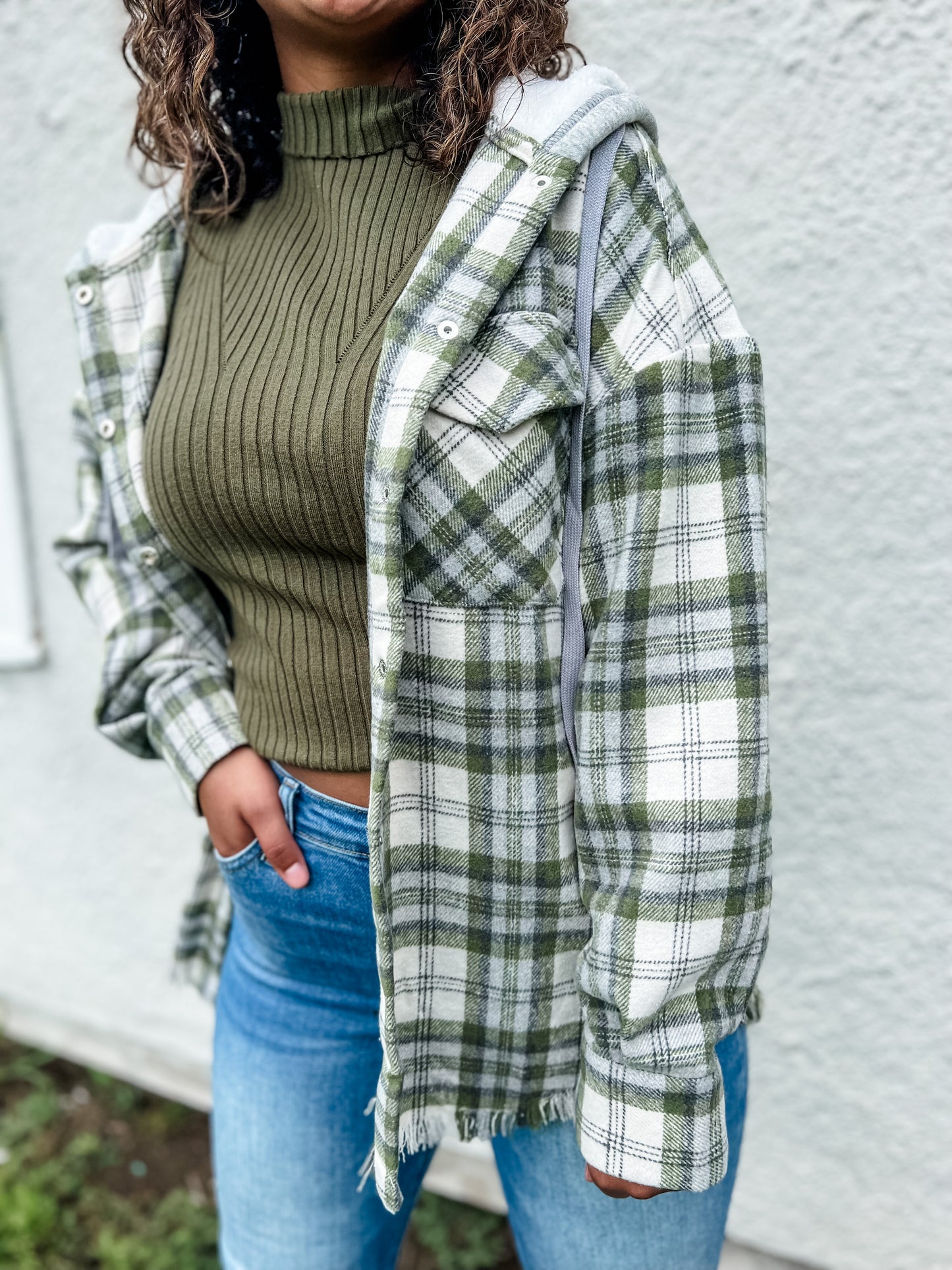 Cover Me Up Flannel Jacket - Olive