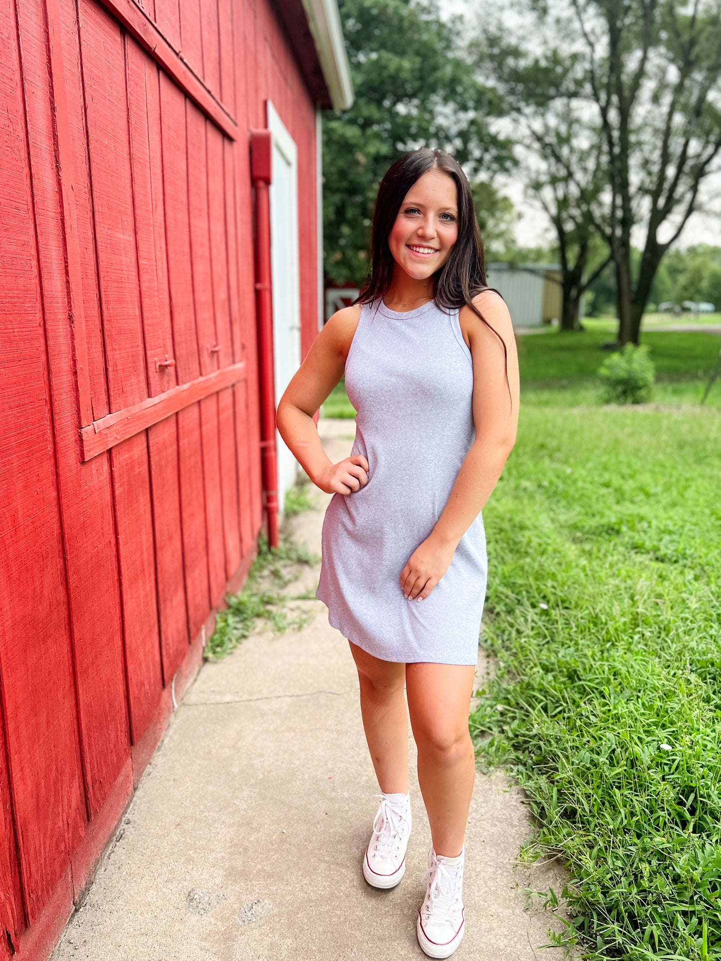 Vera Sleeveless Skater Dress - Heather